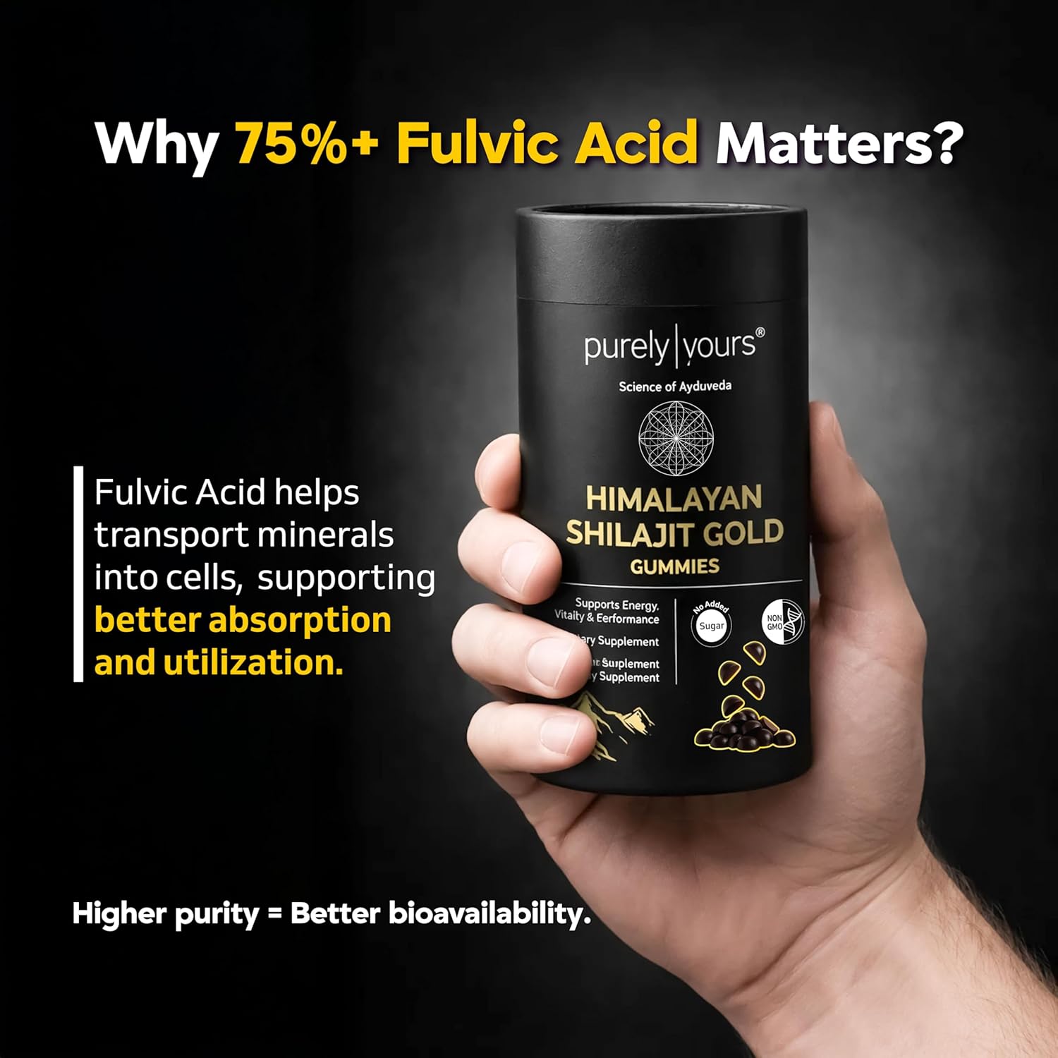 Purely Yours Shilajeet Gummies with Ashwagandha, Gokshura & Fulvic Acid | No Added Sugar | Herbal Wellness Gummies | 60 Count