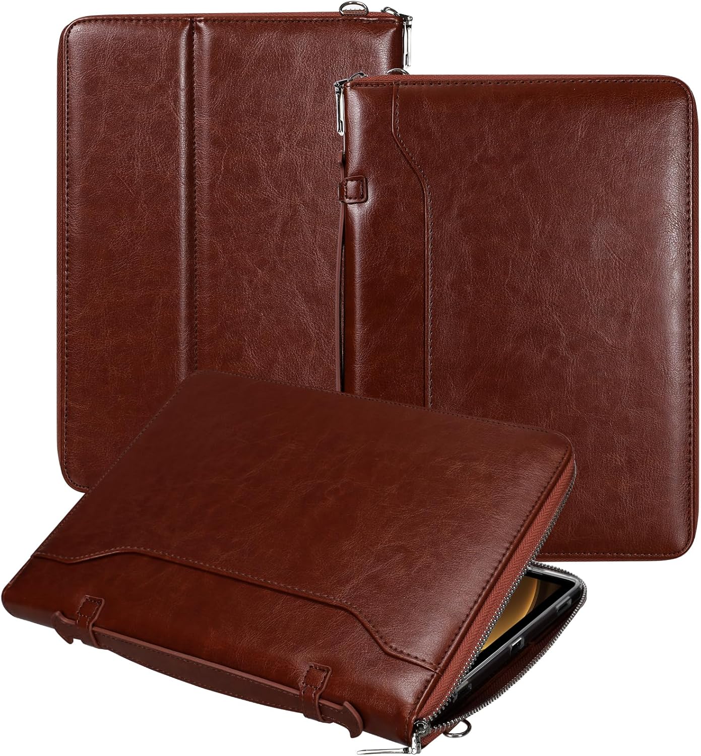 E NET-CASE Case for Samsung Galaxy Tab S10 Lite / S10 FE / S9 FE 10.9-Inch / S9 11-Inch, Zipper Bag,Clear Back Case/Hand Strap/Shoulder Strap/S-Pen Holder/Stand Cover,Brown