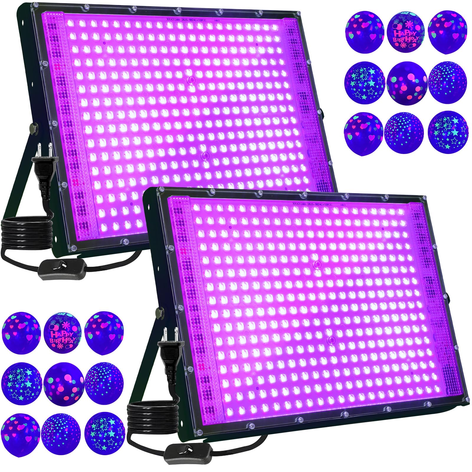 2 Pack 300W Blacklight 336 LEDs, UV Lamp Black Lights for Glow Party, 395nm, IP65 Outdoor Black Light Fixture for Halloween, Glow in The Dark Party, Fluorescent Poster Tapestry, Body Painting