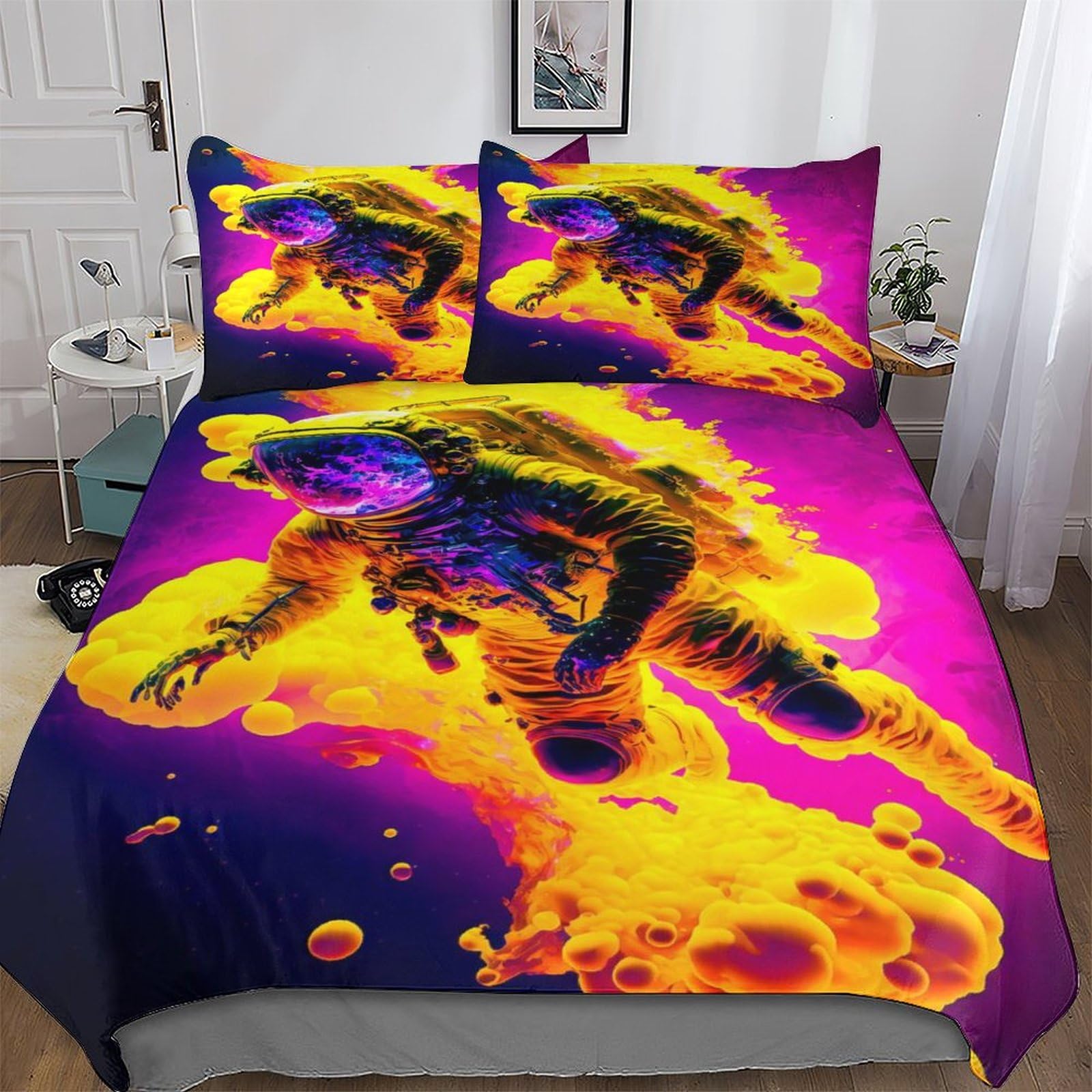 Parure de lit astronaute thermorégulatrice en douce microfibre king size 220x240
