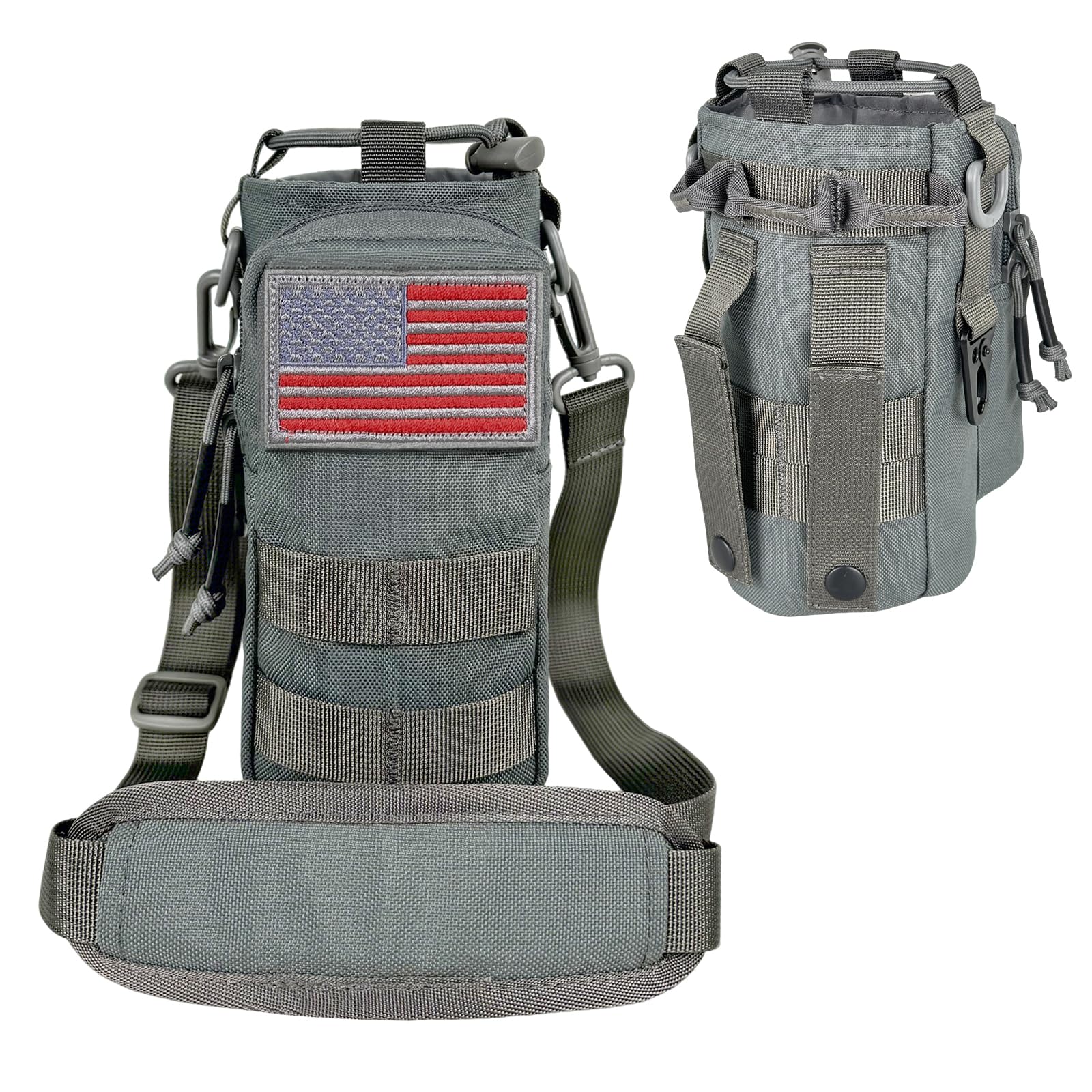 AIKOTOO Water Bottle Holder with Strap - Military Insulated Water Bottle Sleeve with MOLLE System for Backpack Tactical Gray Crossbody Pouch for Walking Hiking Fishing Camping Gym 32oz