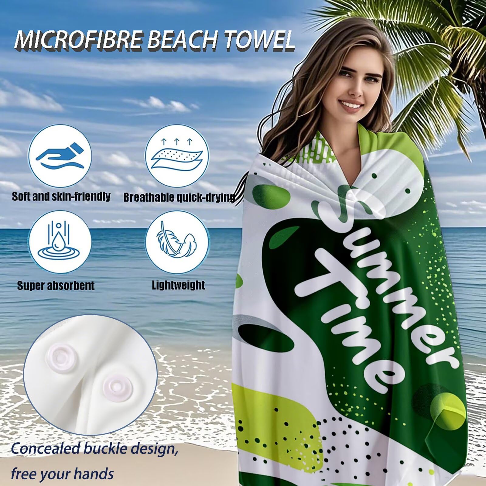Toallas de Playa Microfibra Verde Toalla Playa Grande 180x90 cm Mujer Hombre Secado Rápido Absorbente Toallas Gimnasio Suave Sin Arena Ligera Toalla Microfibra para Playas Piscina Viajes Camping Q-576