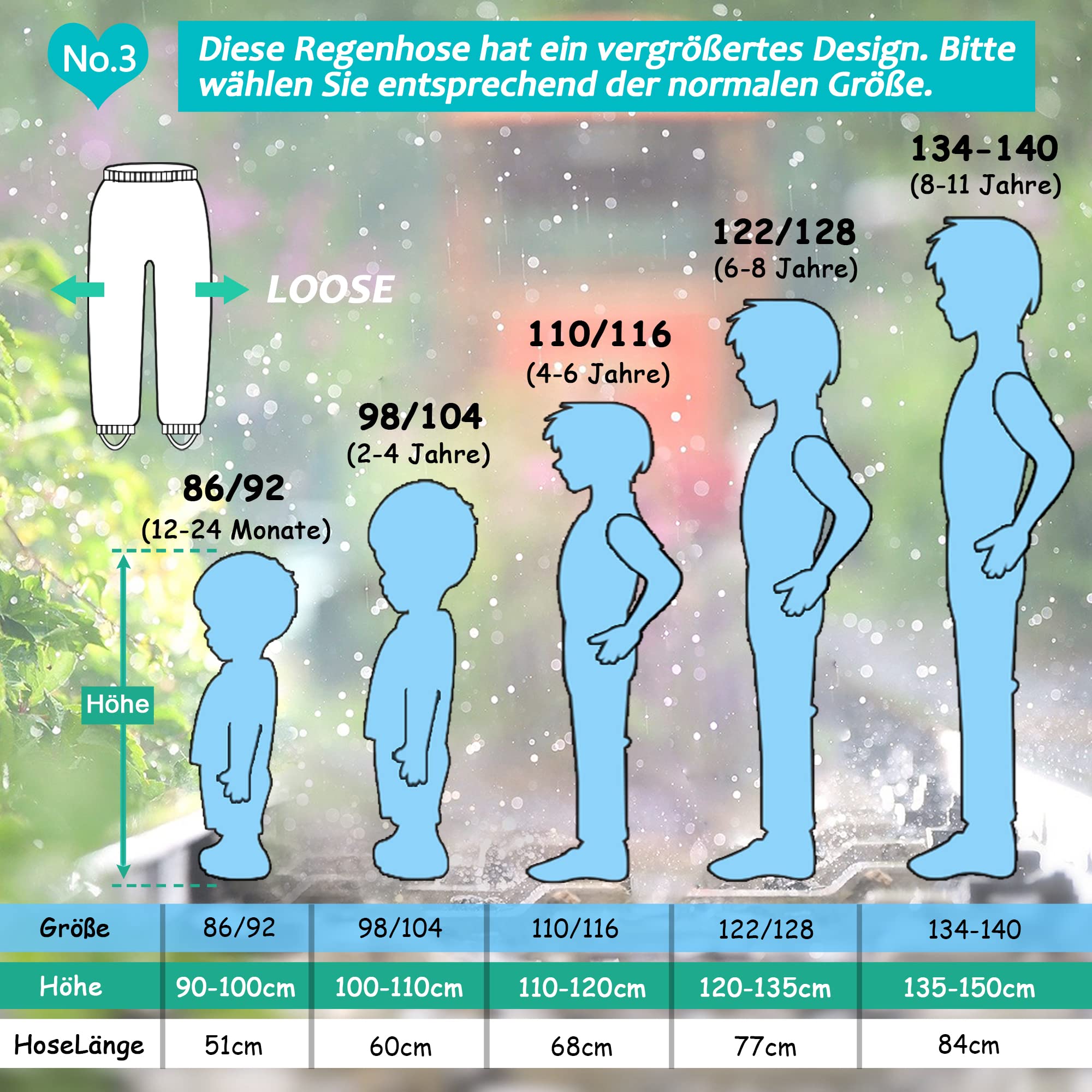 Kinder Regenhose 140 Frühling und Sommer Matschhose Jungen 140 Wind und wasserdicht Buddelhose Bundhose(Nicht Gefüttert Dunkelblau 134-140)