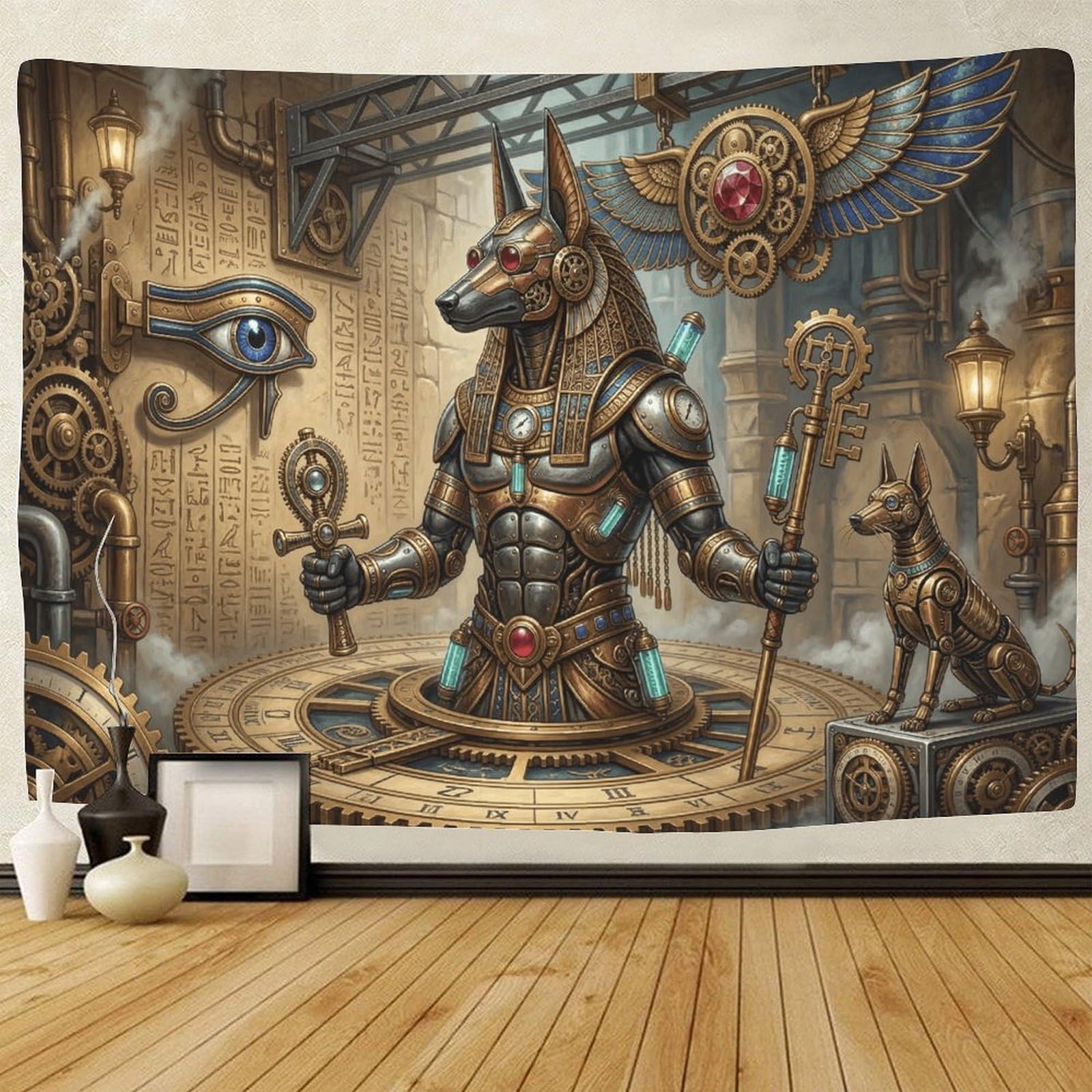 GPMNBCXZK Egyptian Anubis 3D Printed Bedroom Home Steampunk Art Wall Tapestry Decor 130cmx150cm