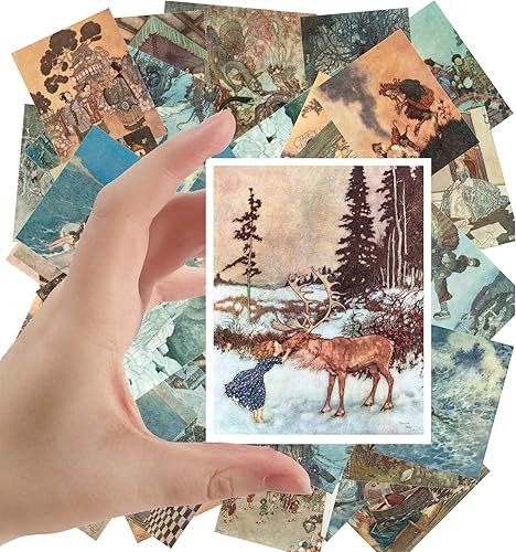 Calcomanías grandes (24 piezas de 2.5 x 3.5 pulgadas), cuentos de hadas para personas pequeñas, ilustración de libros vintage por Harry Thaker