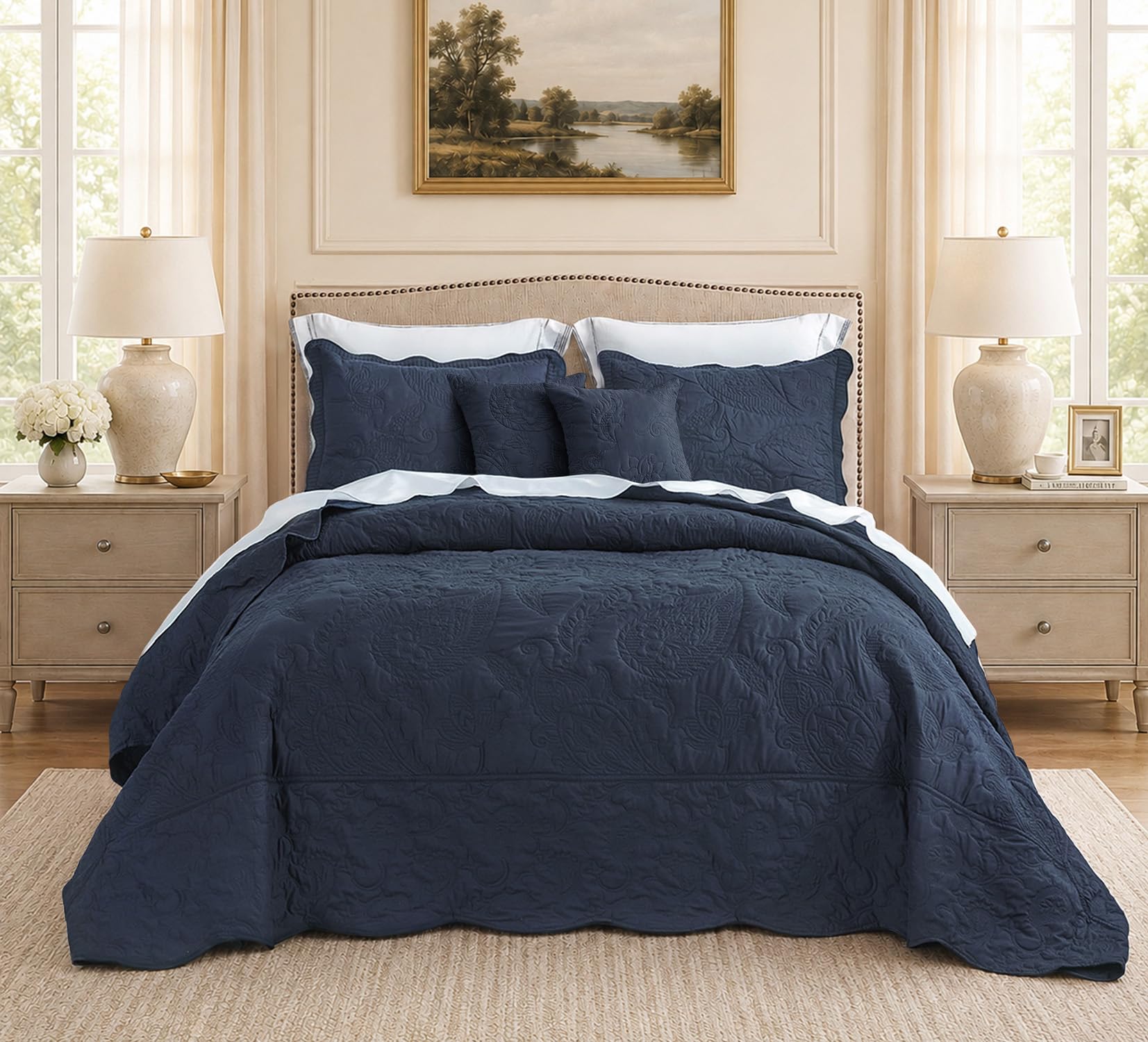 HZ &amp; HY Oversized Alaskan King Bedspreads 138x122, Paisley, Polar Night