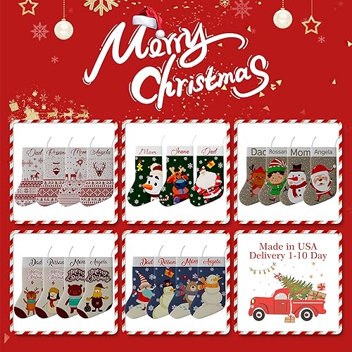 Miniatura 6 de Magimagine Medias de Navidad personalizadas con nombres familiares medias de Navidad rústicas de granja adorno colgante para chimenea decoración