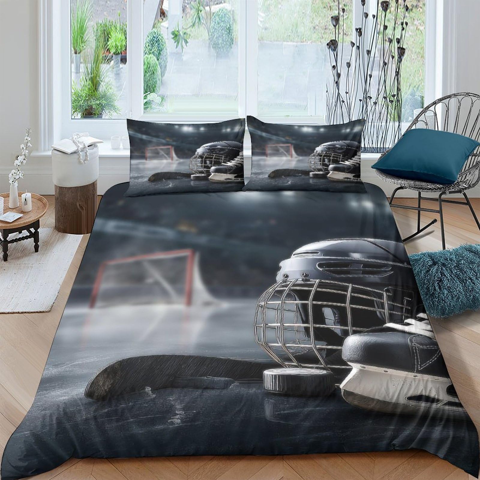 Ctjqhvkz Style-3 3D Printed Hockey Arena Fitted Sheet Microfiber Anti-Slip Sports Helmet Bed Cover For Bedroom Guest Room Decor Single（135X200cm）