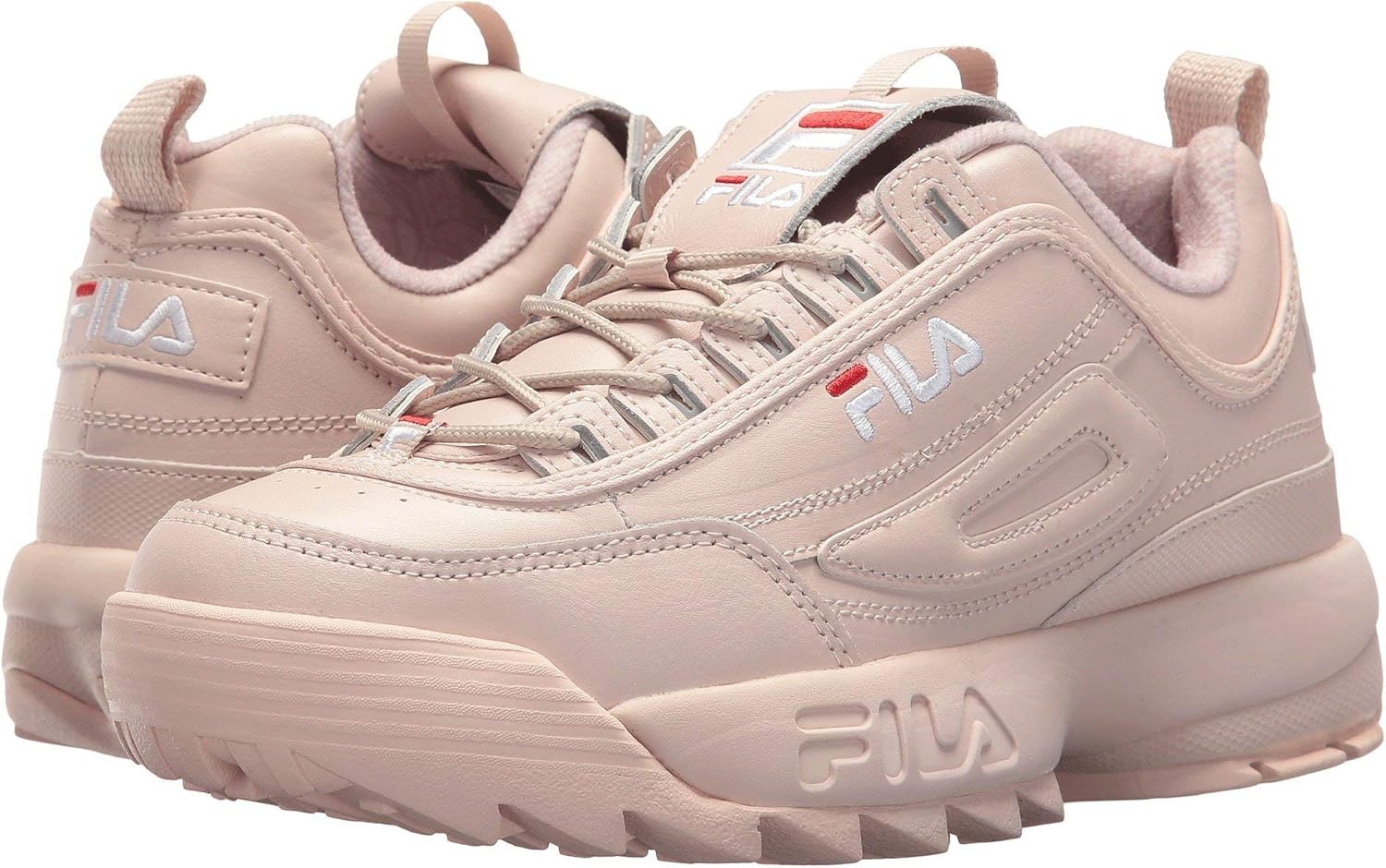 Fila Women's Disruptor II Premium Sneakers, Peach Blush/White/Fila Red, 6.5 Medium US