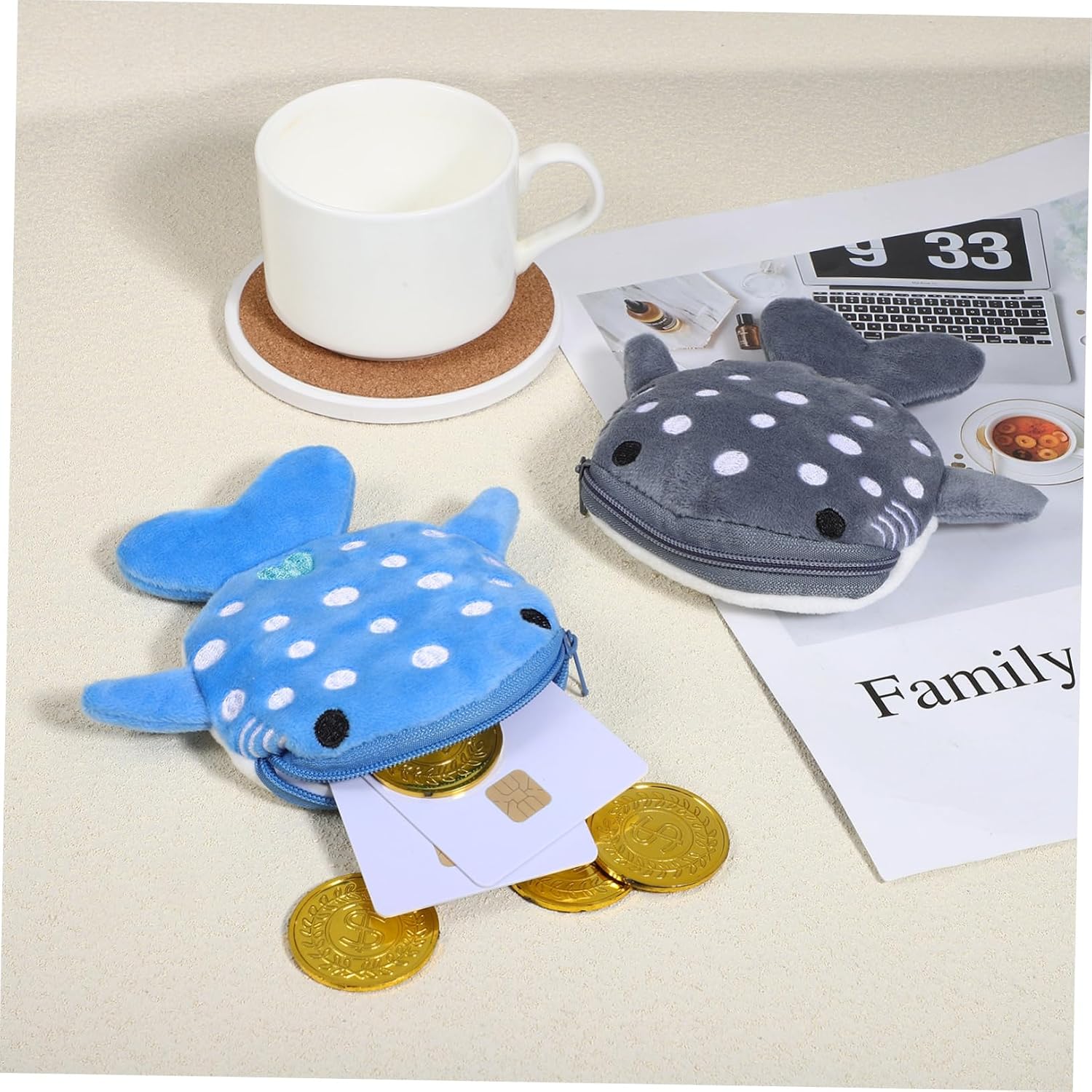 2 Pcs Shark Coin Purse for Plush Zipper Pouch Adorable Wallet for Boys Multi Functional Key Coin Storage Cute Soft Plush Design