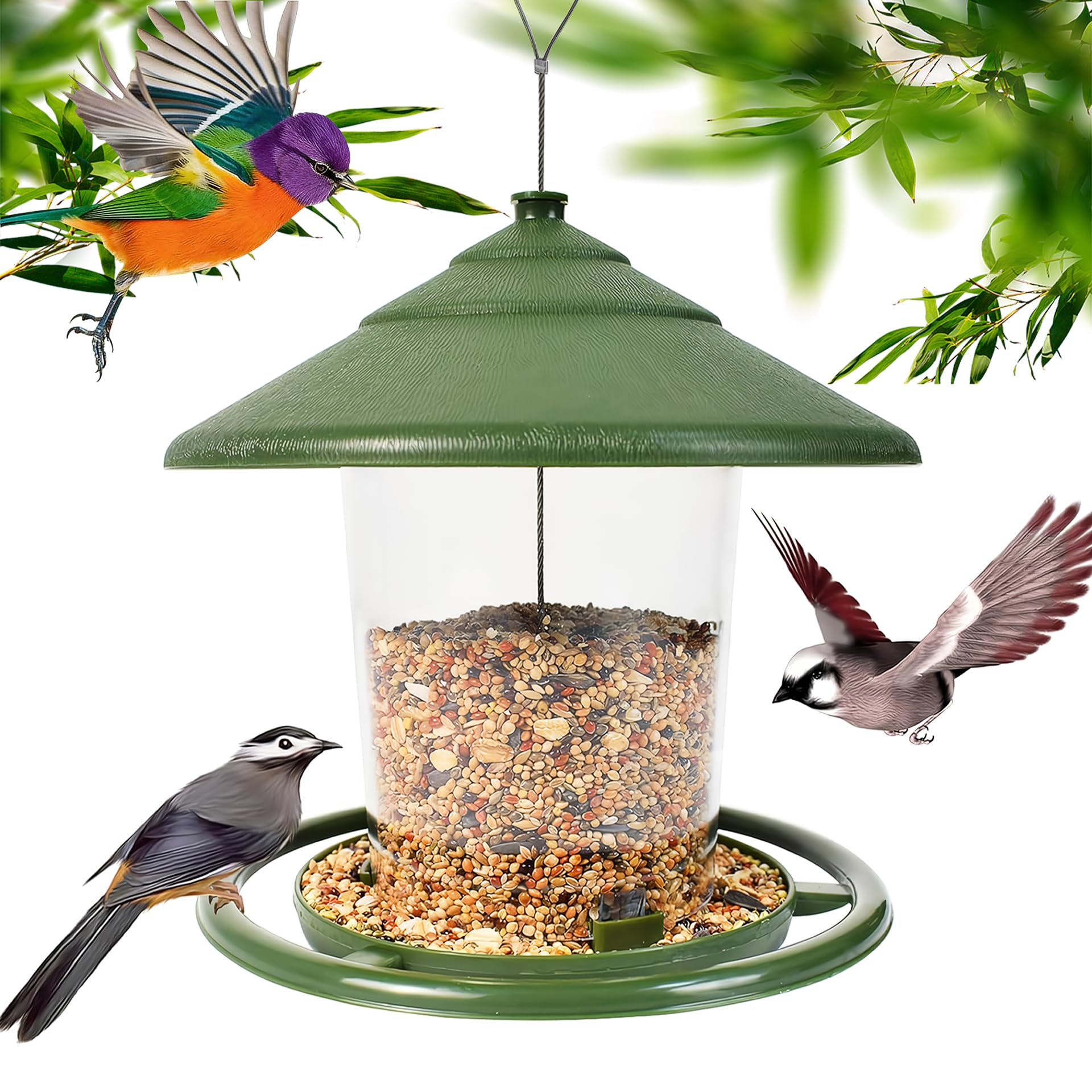 Comedero para Pájaros Salvajes Colgante Comedero Pájaros Exterior Transparente Resistente a Intemperie Comedero de Semillas Gran Capacidad Alimentación de Aves para Jardín y Balcón - 1