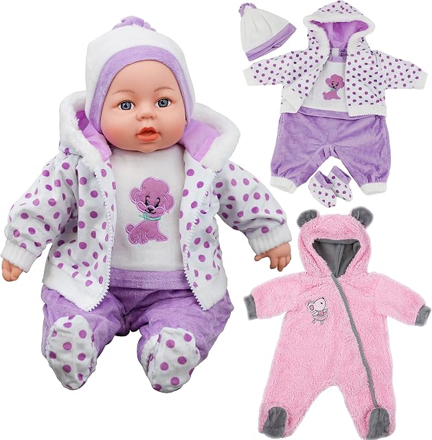 The Magic Toy Shop Bibi Doll - Baby Doll Clothes Boy & Girl Set Of Two Outfits Suitable For 18" Baby Doll (Girl Doll Clothes Set of 2-Design 2)