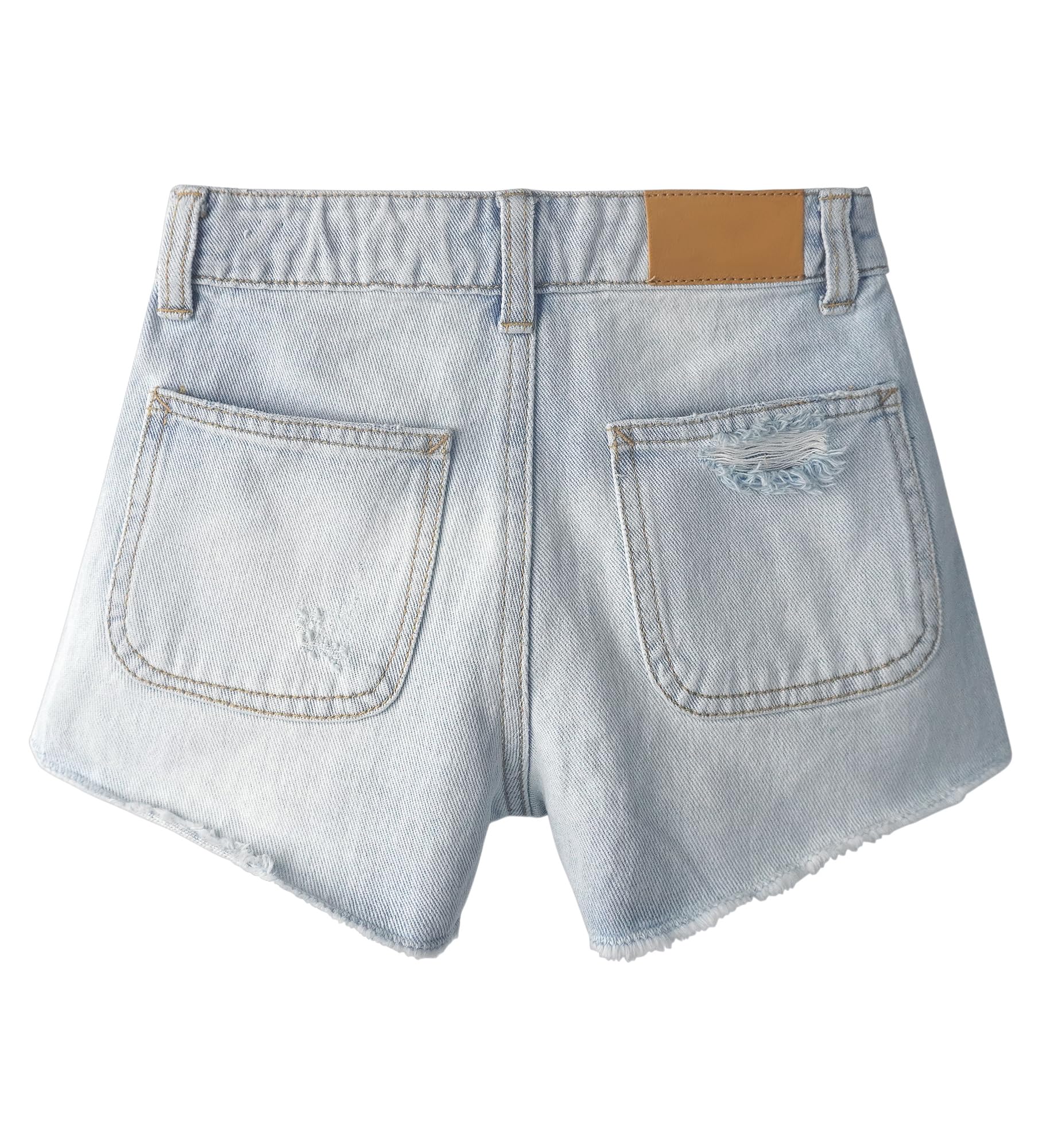 KIDSCOOL SPACE Piccoli Grandi Pantaloncini in Denim per Ragazze, Fascia Elastica Interna, Pantaloni Estivi in Denim con Taglio Alto e Orlo Grezzo