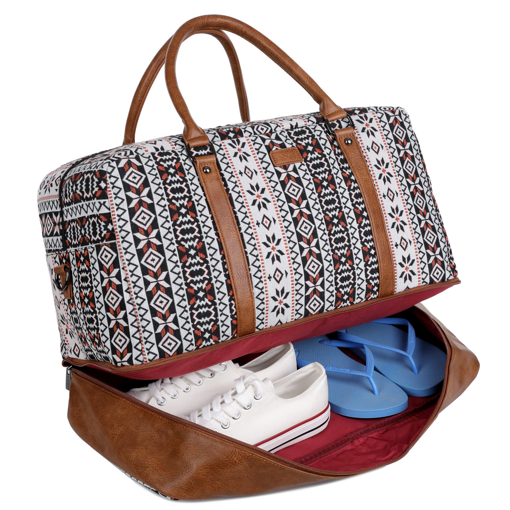 BAOSHA Borsone da donna in tela per il fine settimana, borsone da viaggio, bagaglio a mano, con scomparto per scarpe, HB-38, Stampa, L, casual