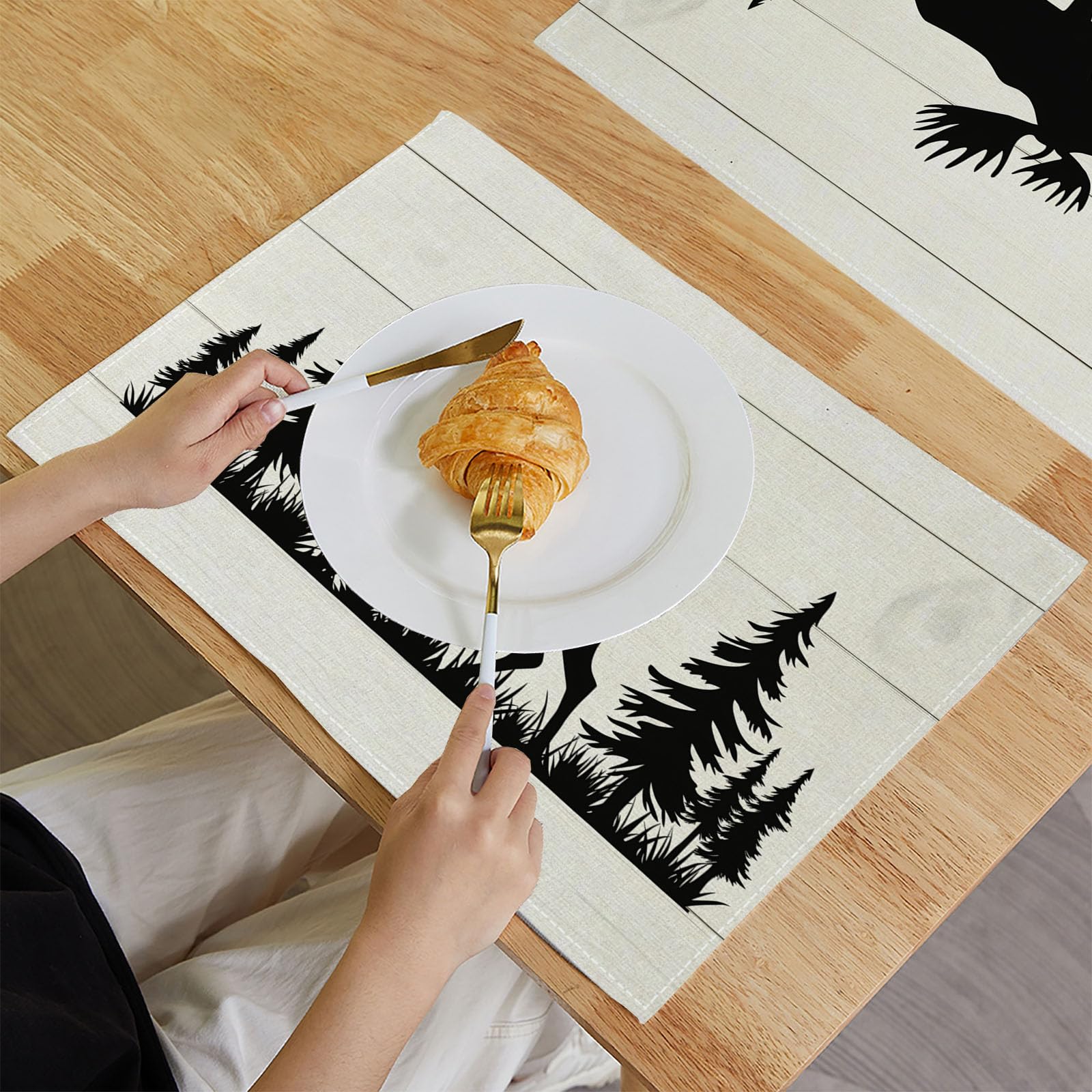 Set di 8 Colazione Stoffa 30x45cm, Retro Venature Del Legno Cotone e lino Tovagliette Americane Lavabili, Tovagliette Alce per Primavera Vacanze Cucina Feste, Pasqua