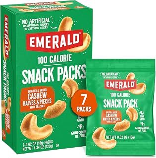 Emerald Roasted Salted Cashews 100-Calorie Packs, 7-Count, Non-GMO Kosher Snack with Plant Protein