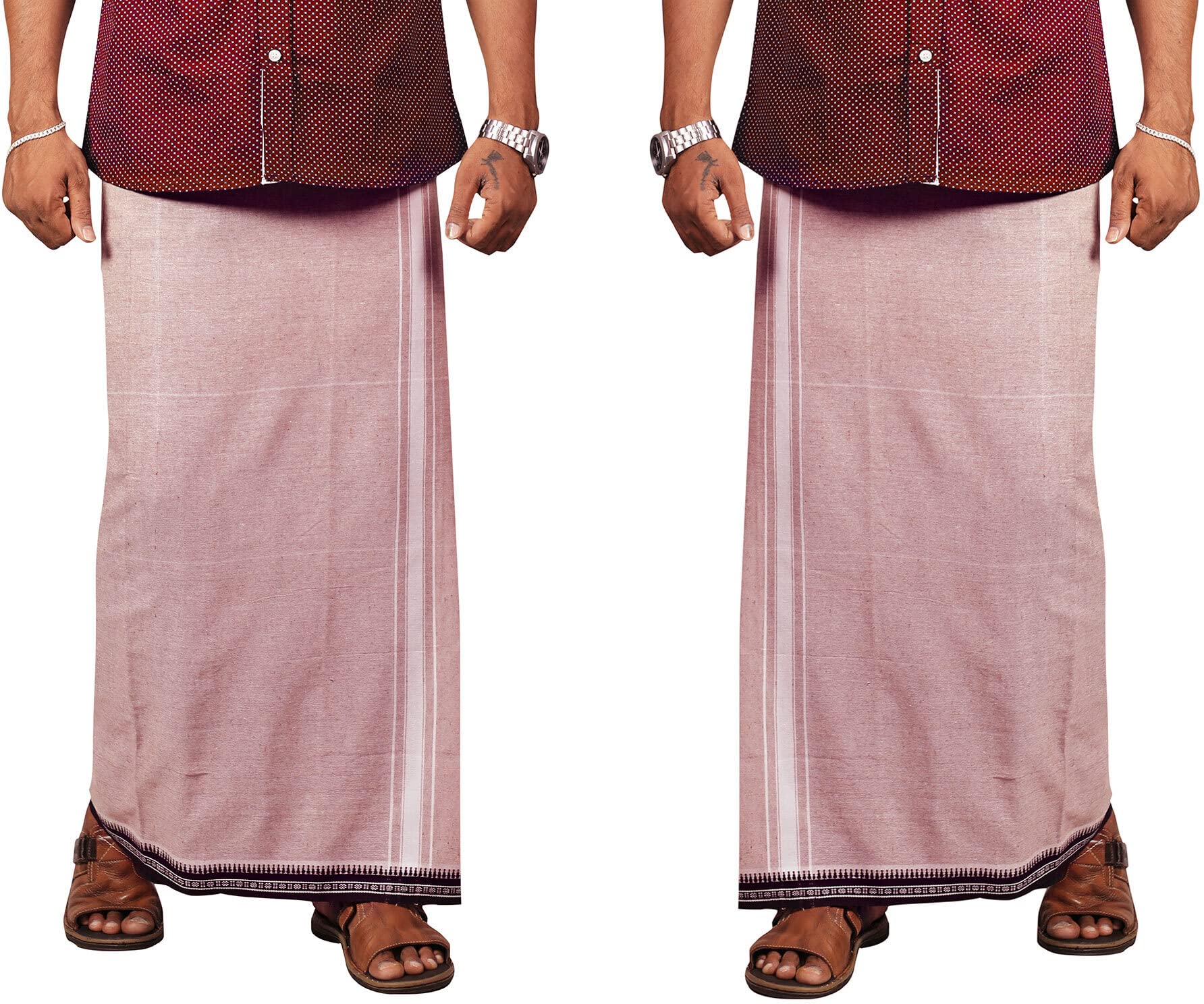 Prakasam Cotton Mens Kerala Thalapathi Border 2Way Pocket (Right &Left Side) Flexi Size (Adjustable)/(Small, Sandal)