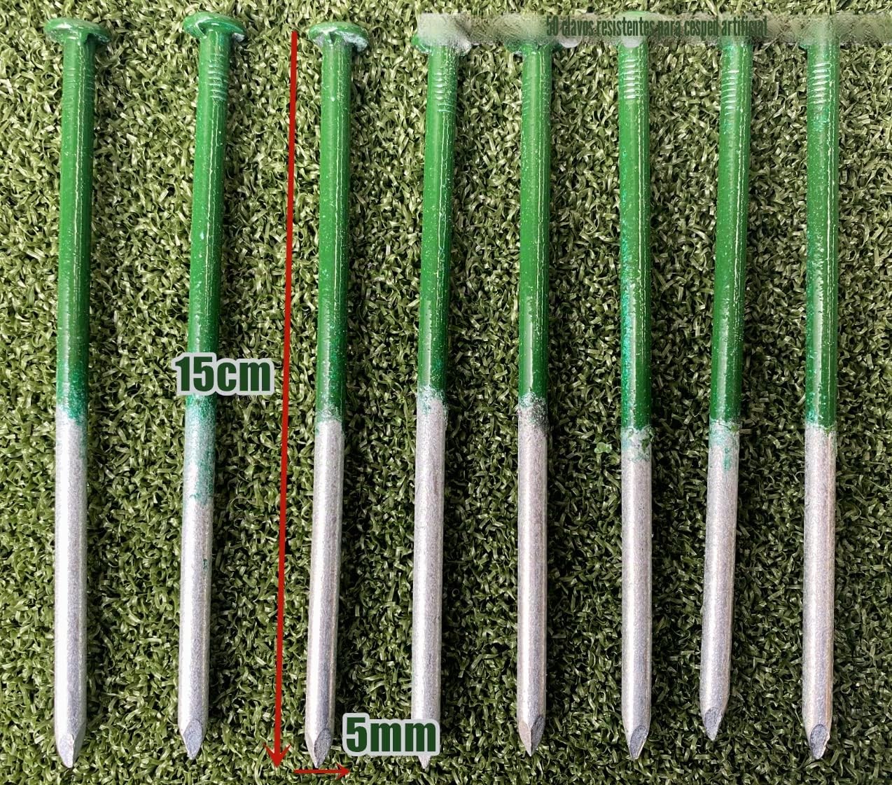 KAHEIGN 50 Piezas Clavos de Césped Artificial de Alta Resistencia, 5mm x 150mm Clavos Galvanizados de Cabeza Redonda Clavo de Acero para Fijación de Césped Falso Astroturf para Suelo Duro o Pedregoso