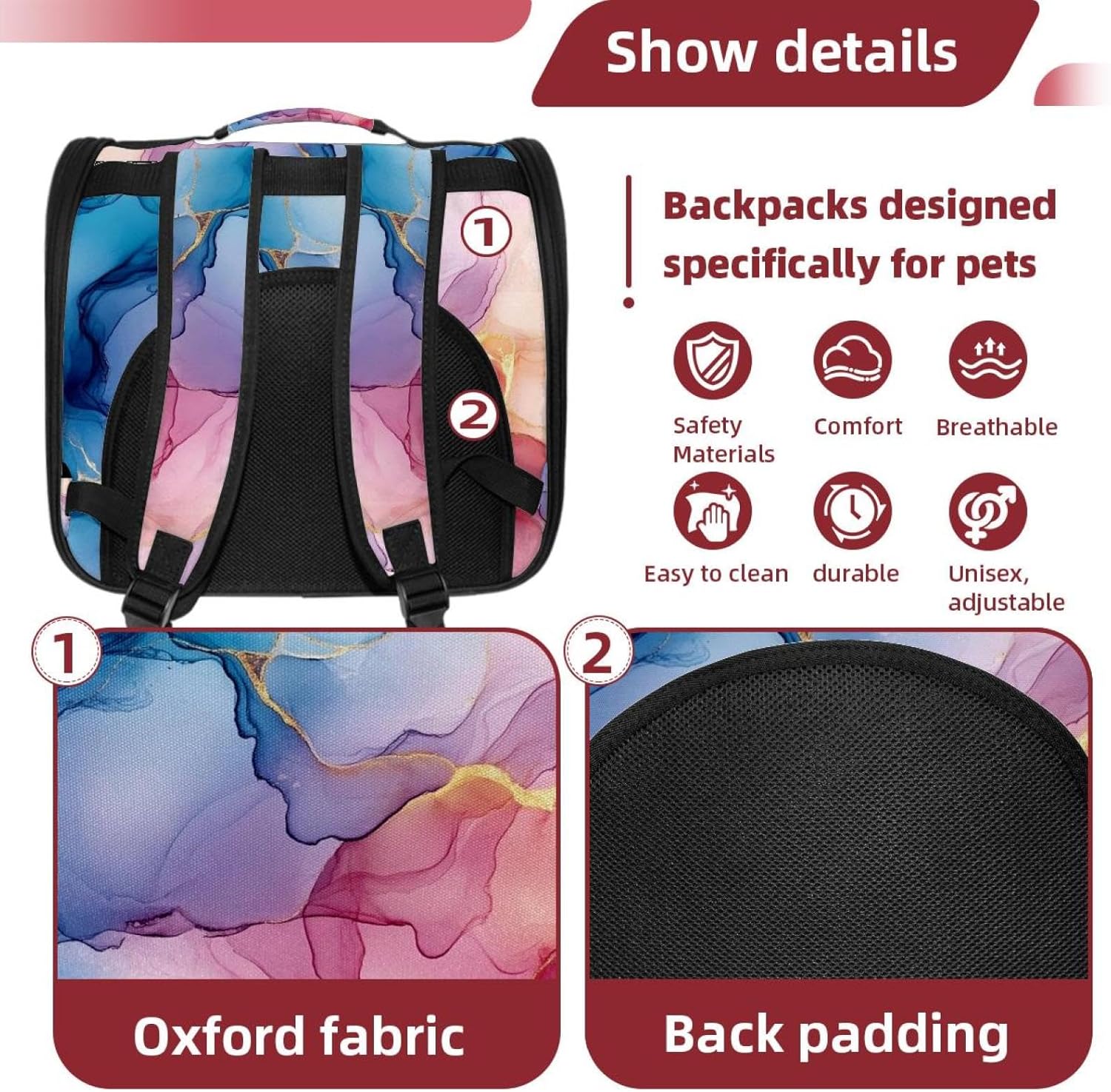 Gold Marble (3) Cat Backpack Carrier, Large Pet Backpack for Medium Small Dog Cat Puppy Kitty Bunny