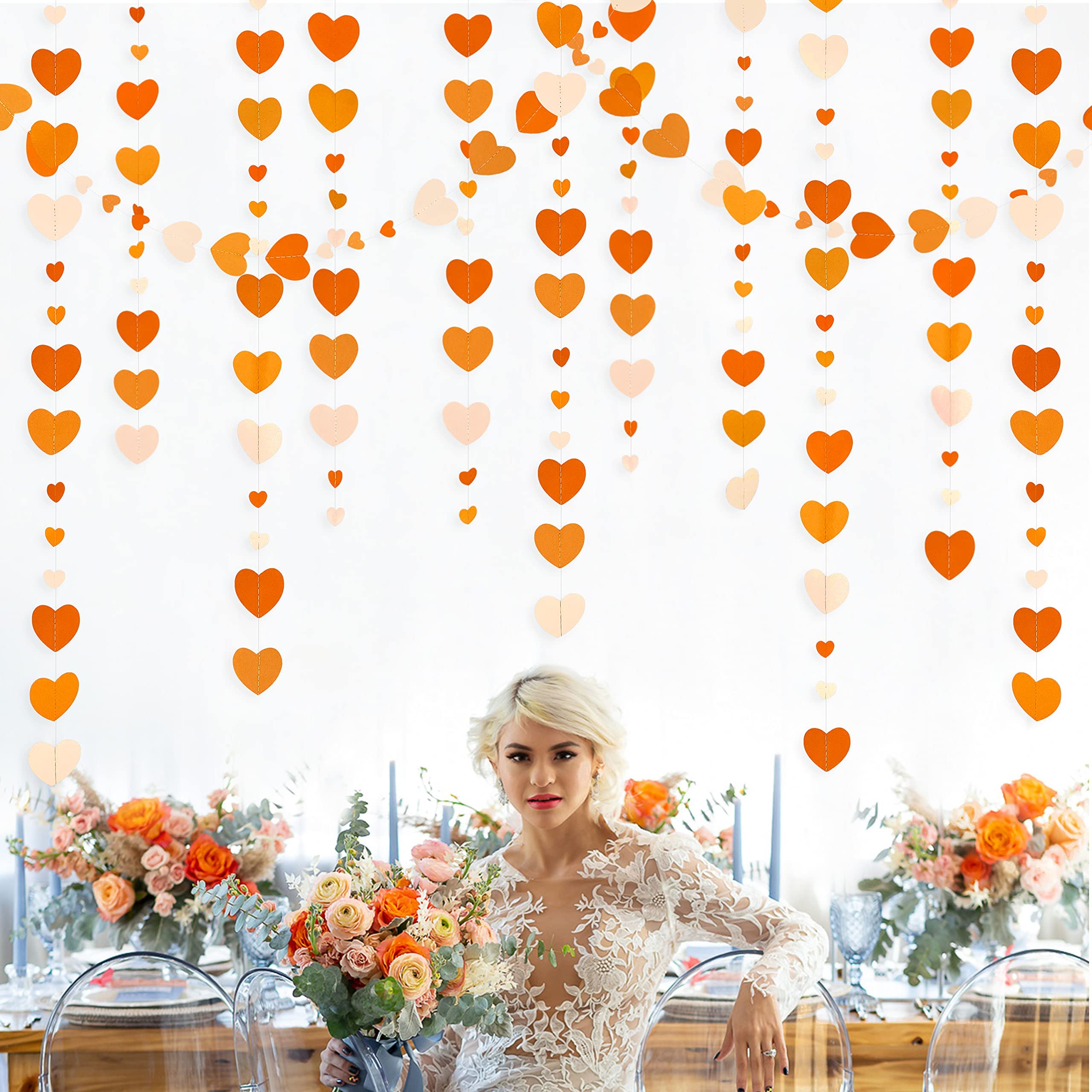 Decoración de fiesta naranja degradado, guirnalda de corazón naranja para colgar, serpentina de papel para otoño, día de San Valentín, boda, despedida de soltera, cumpleaños, baby shower, compromiso