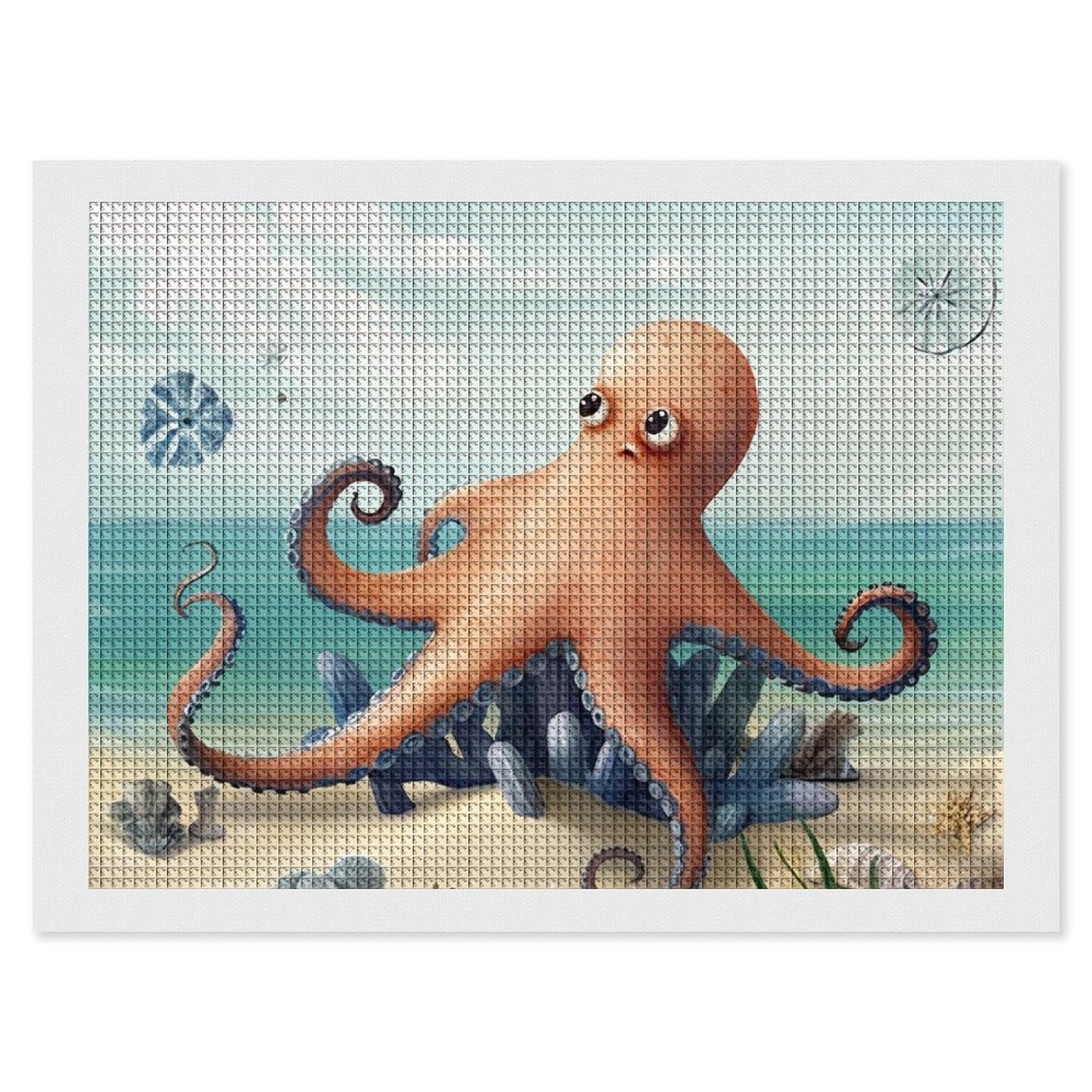 Beach Octopus Starfish Diamond Art Kits for Adults, DIY 5D Diamonds Painting Kits for Beginner, Round Full Drill Diamond Dots Painting, 12"x16" Diamonds Pictures Gem Art and Crafts Wall Decor