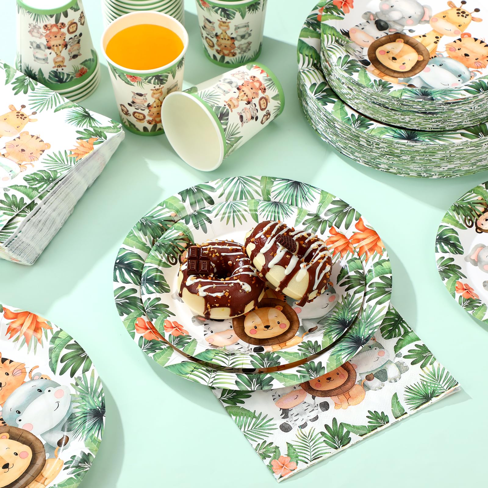 Ziliny Pappteller und Servietten mit Dschungelsafari-Tiermotiv, Einweggeschirr-Set für Babyparty, Safari-Thema, Geburtstagsparty, 240 Stück