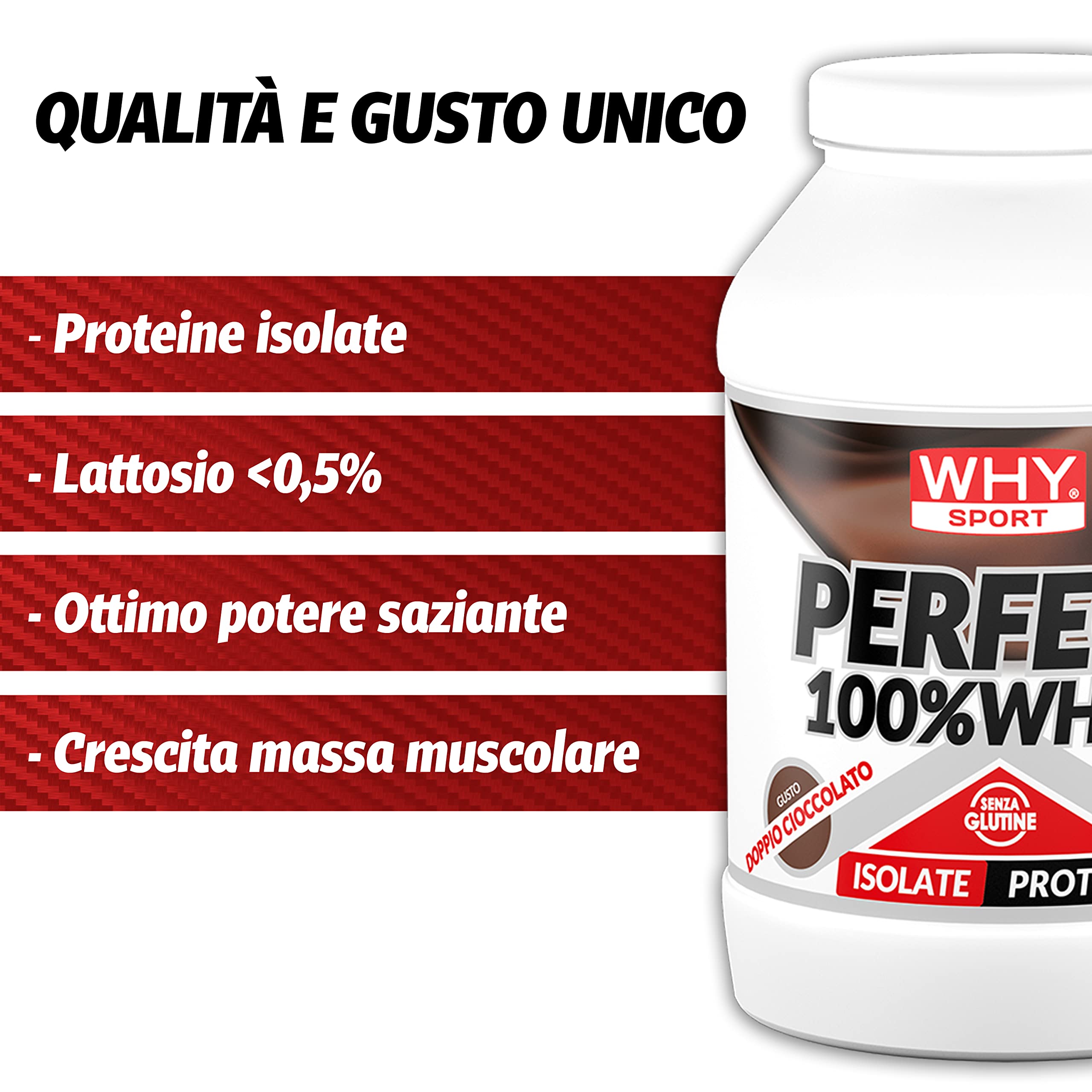 WHY SPORT PERFECT 100% WHEY - Proteine Whey - Proteine Isolate - Proteine in Polvere con Aminoacidi Essenziali per la Massa Muscolare - Gusto Doppio Cioccolato - 900 gr