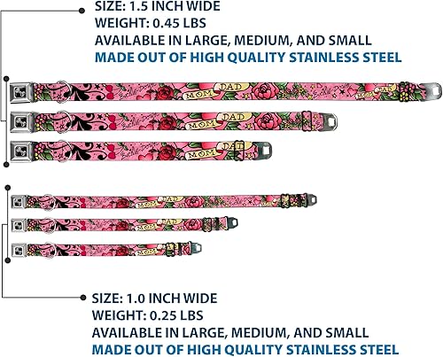 Miniatura 3 de Collar de perro hebilla de cinturón de seguridad mamá papá rosa 9 a 15 pulgadas 1.0 pulgadas de ancho (DC-W31317-S)