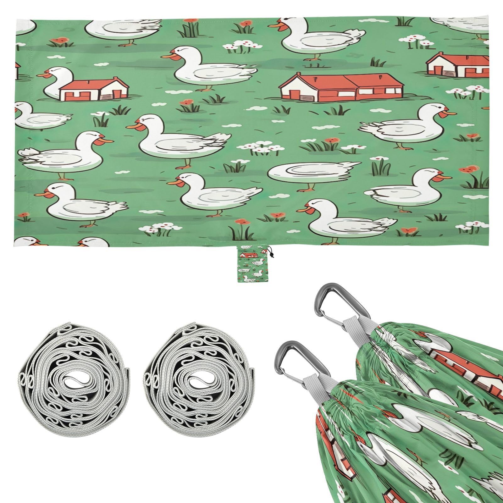 ATTX Cartoon Ducks Camping Hammock - Lightweight & Portable Hammocks, Heavy Duty 330lbs Capacity for Indoor, Hiking, Backpacking, Travel, Backyard, Beach#270