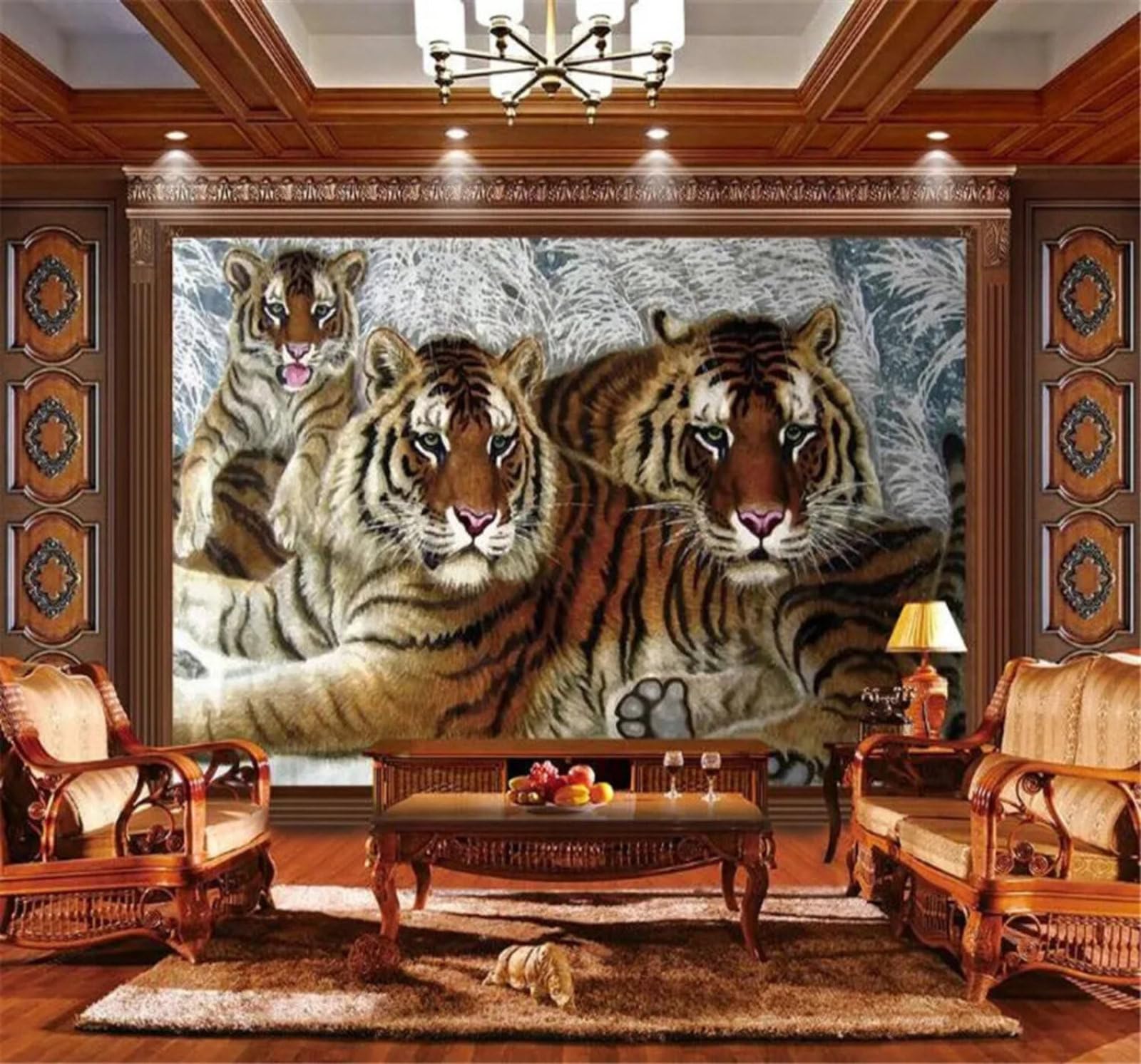 Tzxztt Minimalist Forest Landscape Animals Tiger Modern 3D Wallpaper Premium Textured Silk Neutral Tones Material Ideal for Living Room Bedroom-430cm×300cm