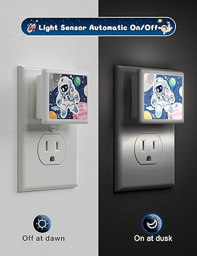 Miniatura 3 de LOHAS - Luces nocturnas para niños enchufables a la pared, paquete de 2, luz nocturna LED de astronautas para niños, sensor de atardecer a amanecer,