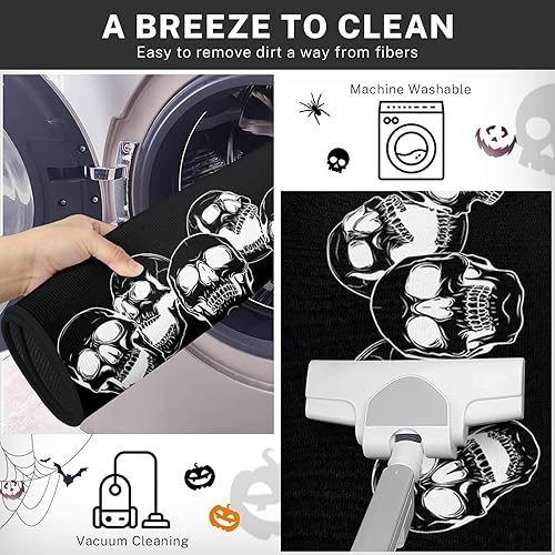 Miniatura 5 de Arttown Juego de 2 alfombras y tapetes de cocina de Halloween, antideslizantes, lavables, tapetes de cocina para piso, alfombra de cocina negra,