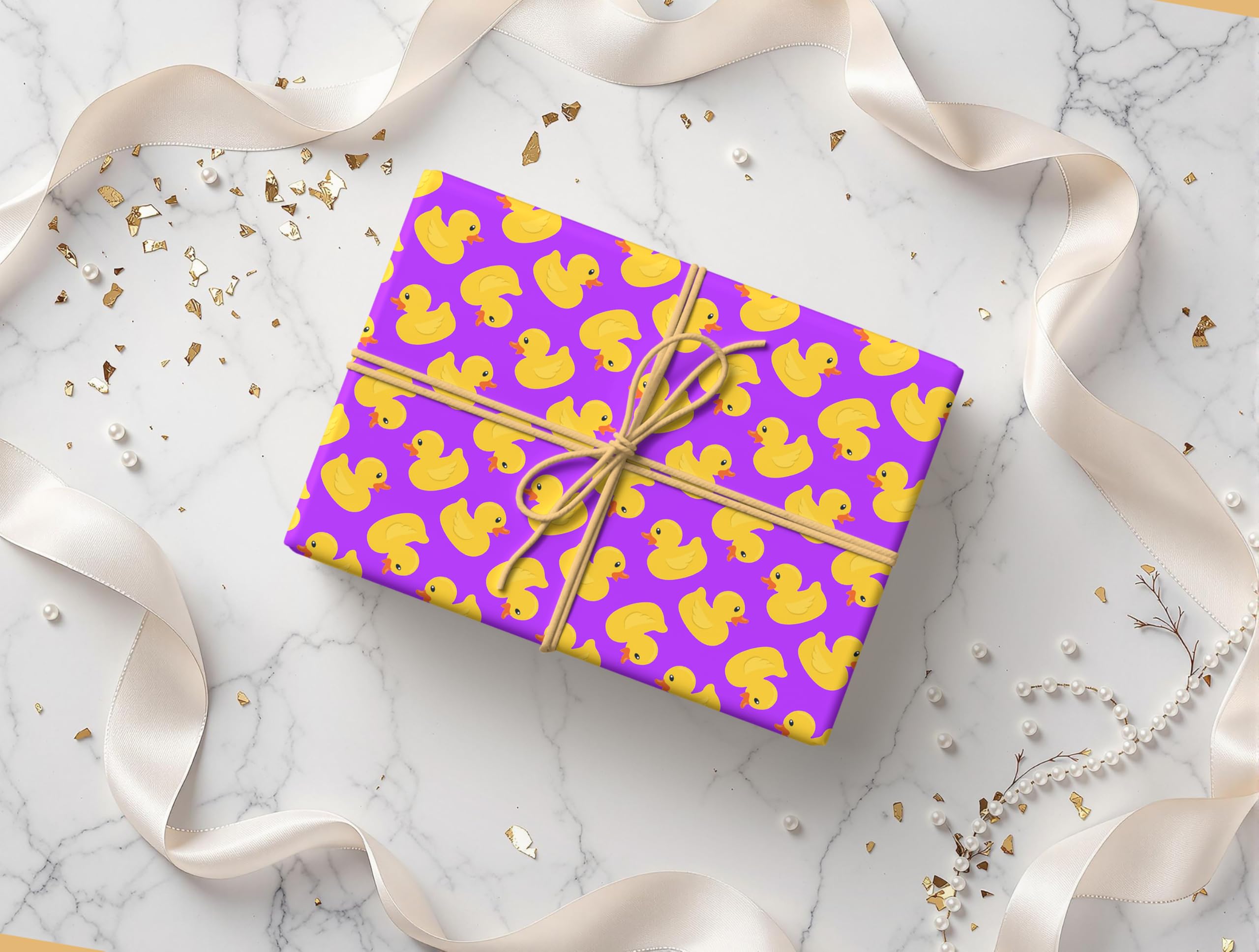 Rubber Duck Print Pattern Wrapping Paper - Gift - Anniversary, Birthdays, Weddings, Valentines - Gifts Him Her Hen Party - W13 Multi (Purple, Medium Sheet - 42 x 58cm / 15.7" x 22.8" inches)