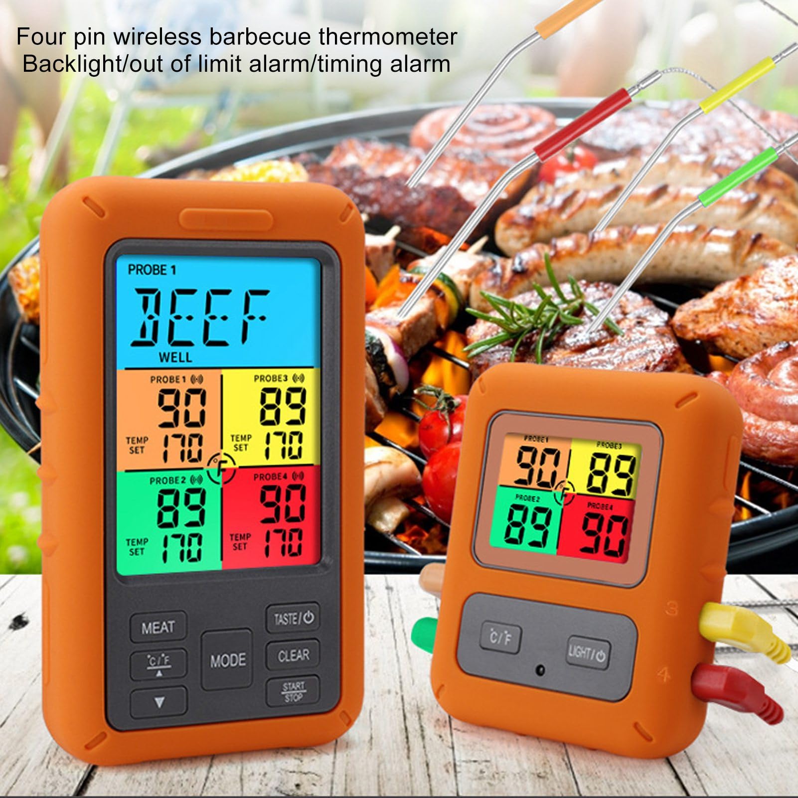Bezprzewodowy czujnik temperatury mięsa z 4 sondami kodowanymi kolorami i wyświetlaczem LCD, cyfrowy termometr kuchenny TS TP40 do wędzarni z grillem i piekarnikiem, system