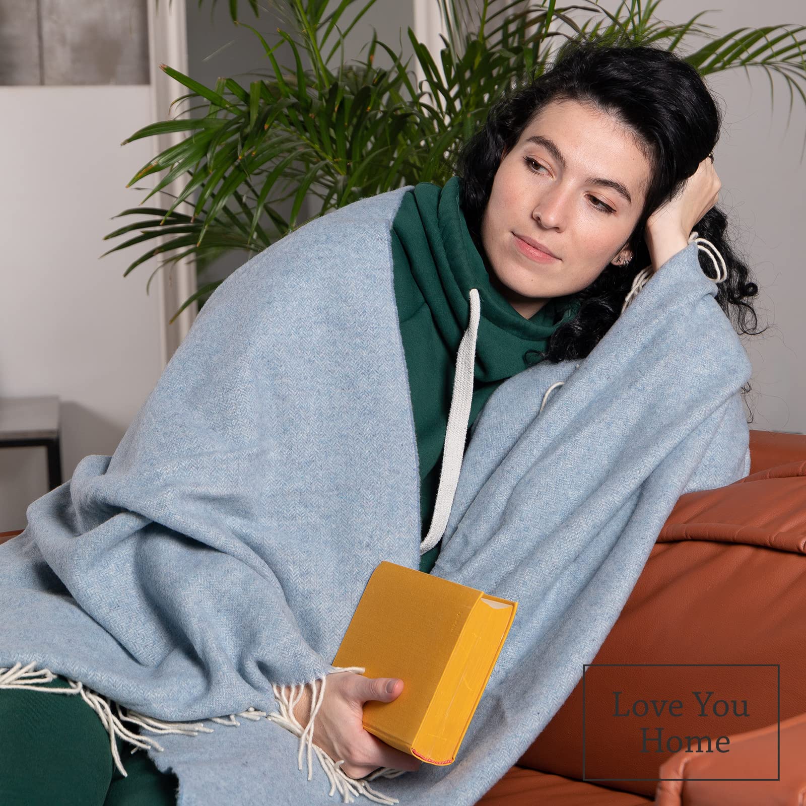 LYHome Manta Cachemir y Lana Merino, Plaid Suave para Cama y Sofá 140x200cm | Cobertor de Verano y Invierno, 10% Cachemir, 90% Merino, OEKO-TEX. Grande Colcha para Casa, Camping, Picnic | Azul, Espiga