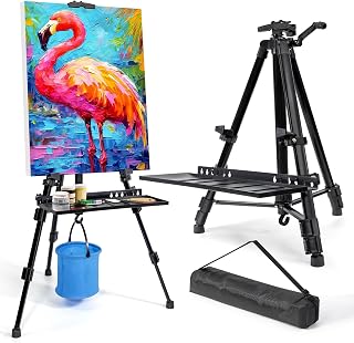VAIIGO Easel Stand for Painting Artist Easel Stand Adjustable Height 20" to 61" Metal Tripod Art Easels Stand for Painting Canvases Tabletop Floor Art Easel Stand with Tray, Bag, Folding Keg, Black