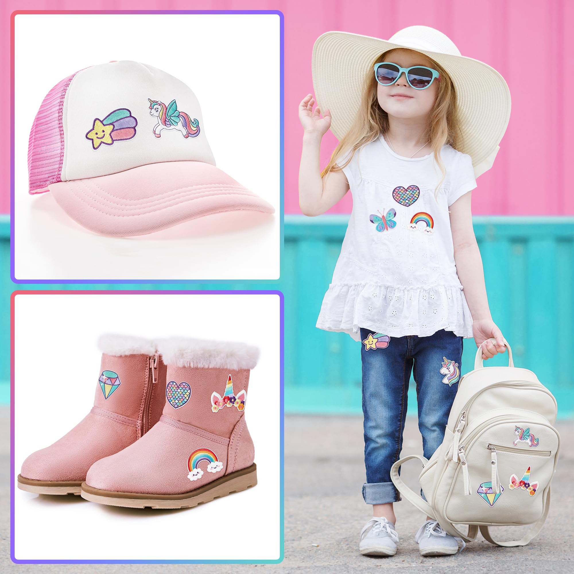 8 parches de unicornio de ensueño para planchar con diseño de estrellas, corazones, mariposas, diamantes para coser, parches bordados, accesorios de manualidades para niños, niñas, ropa,