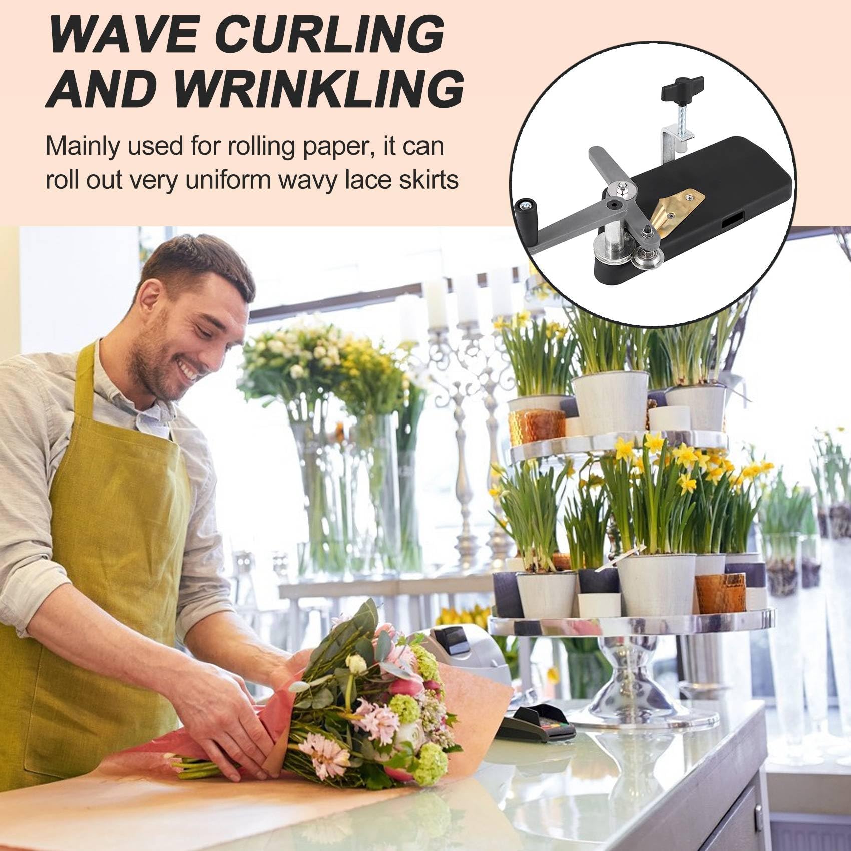 Máquina de prensar flores, ondulaciones de papel crepado, herramientas de encaje, embalaje de flores, floristería necesidad (dientes finos)