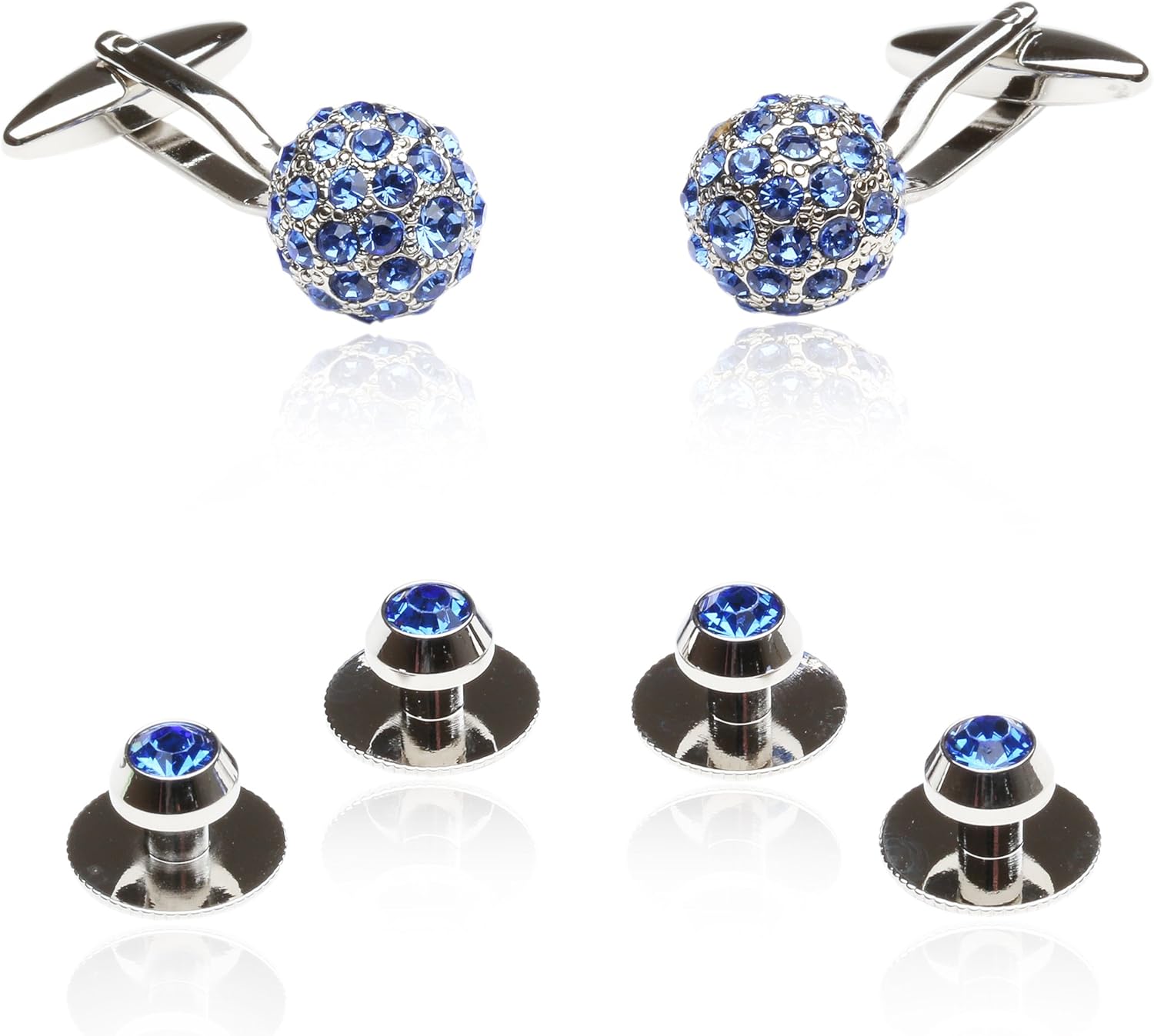 Cuff-Daddy Crystal Ball Cufflinks Studs Blue with Presentation Box