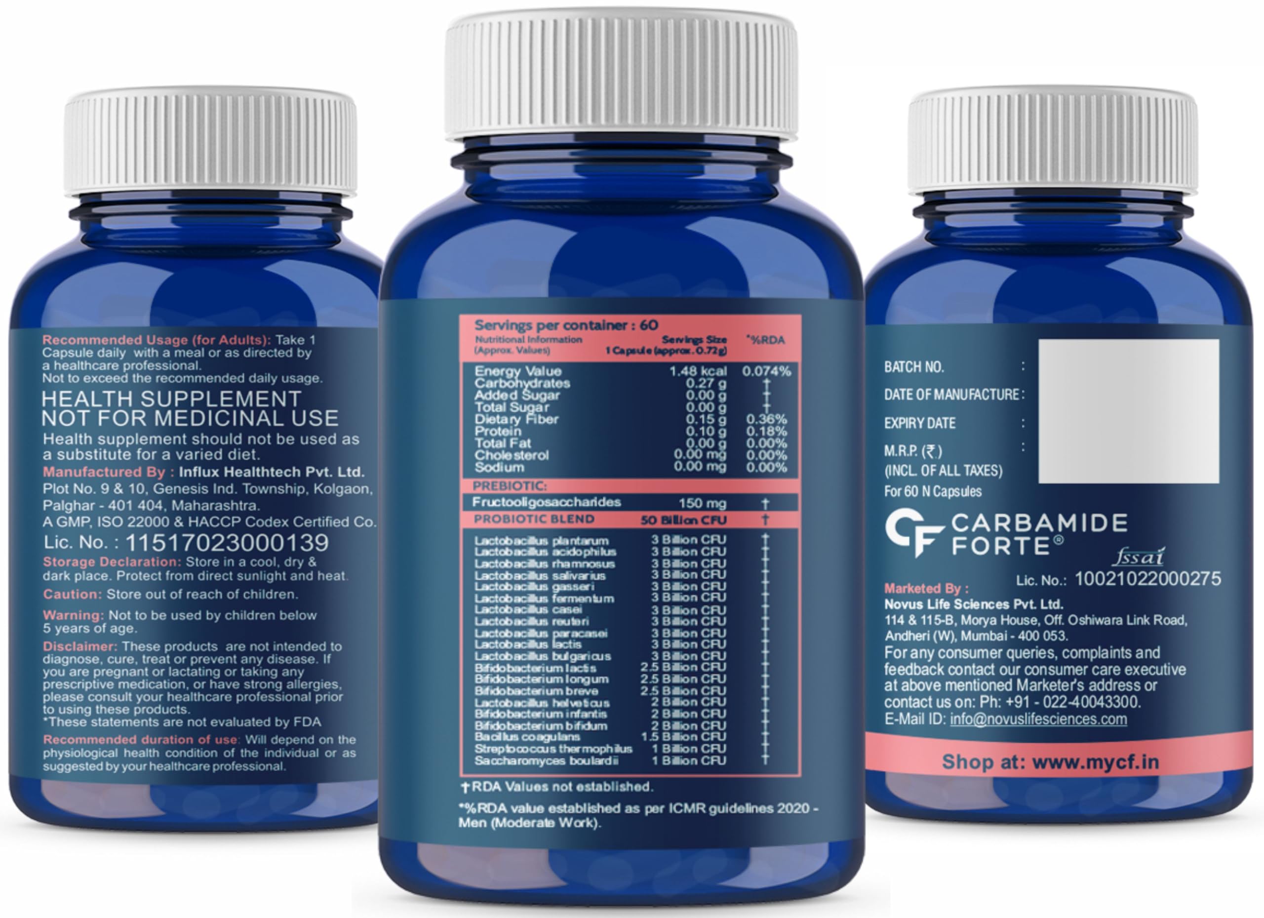Carbamide Forte Probiotics Supplement 50 Billion CFU for Women & Men | Probiotics for Gut Health Supplement | Support Digestion & Immunity | Gut Health Probiotics – 60 Veg Capsules (Pack of 2) - Image 9 thumbnail