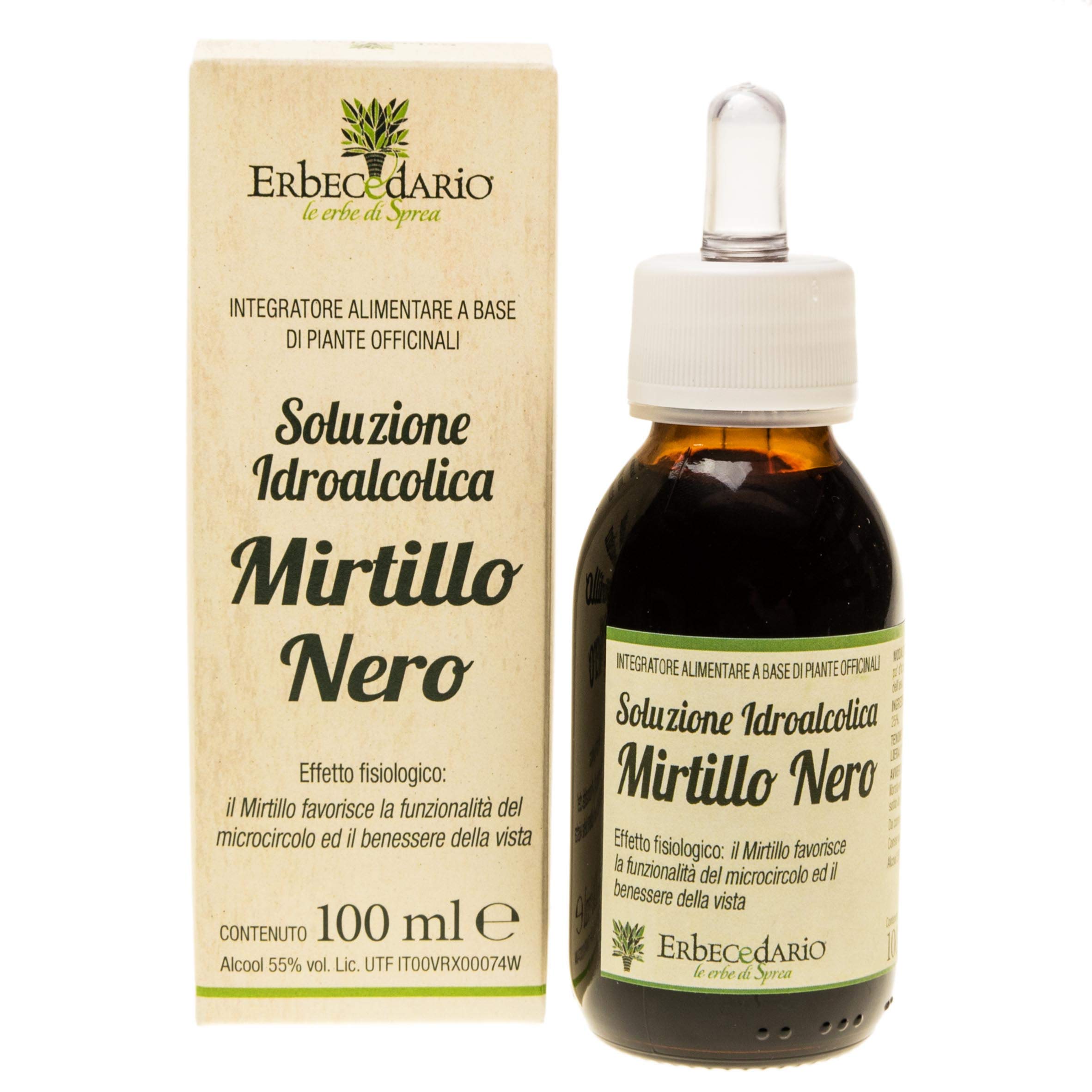 Tintura Madre Mirtillo Nero Erbecedario, Per Il Benessere Di Occhi e Vista E Del Microcircolo, Ricco di Vitamina C per Gambe più Leggere, Integratore Gambe Gonfie E Pesanti, 1 Flacone 100ml In Gocce