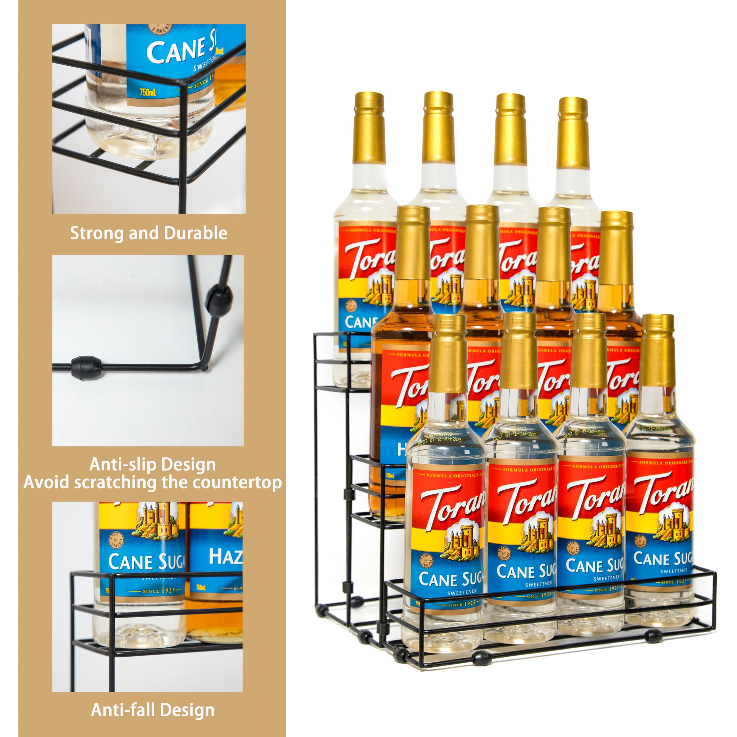 TelKeen 12 Bottles Coffee Syrup Organizer Rack, Coffee Syrup Stand Holder, 3 Tier Coffee Syrup Rack for Coffee Bar, Coffee Syrup Organizer for Countertop, Syrup Bottle Stand for Cocktail, Dressing