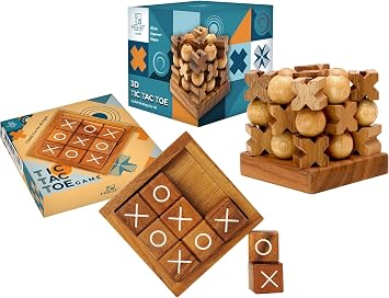 BSIRI 4 Inch Tic Tac Toe & 3D Wooden Tic Tac Toe Games for Family Fun Living Room Desk Tabletop Decor Classic Board Game with Rustic Perfect for Gifts and Coffee Table Decorative