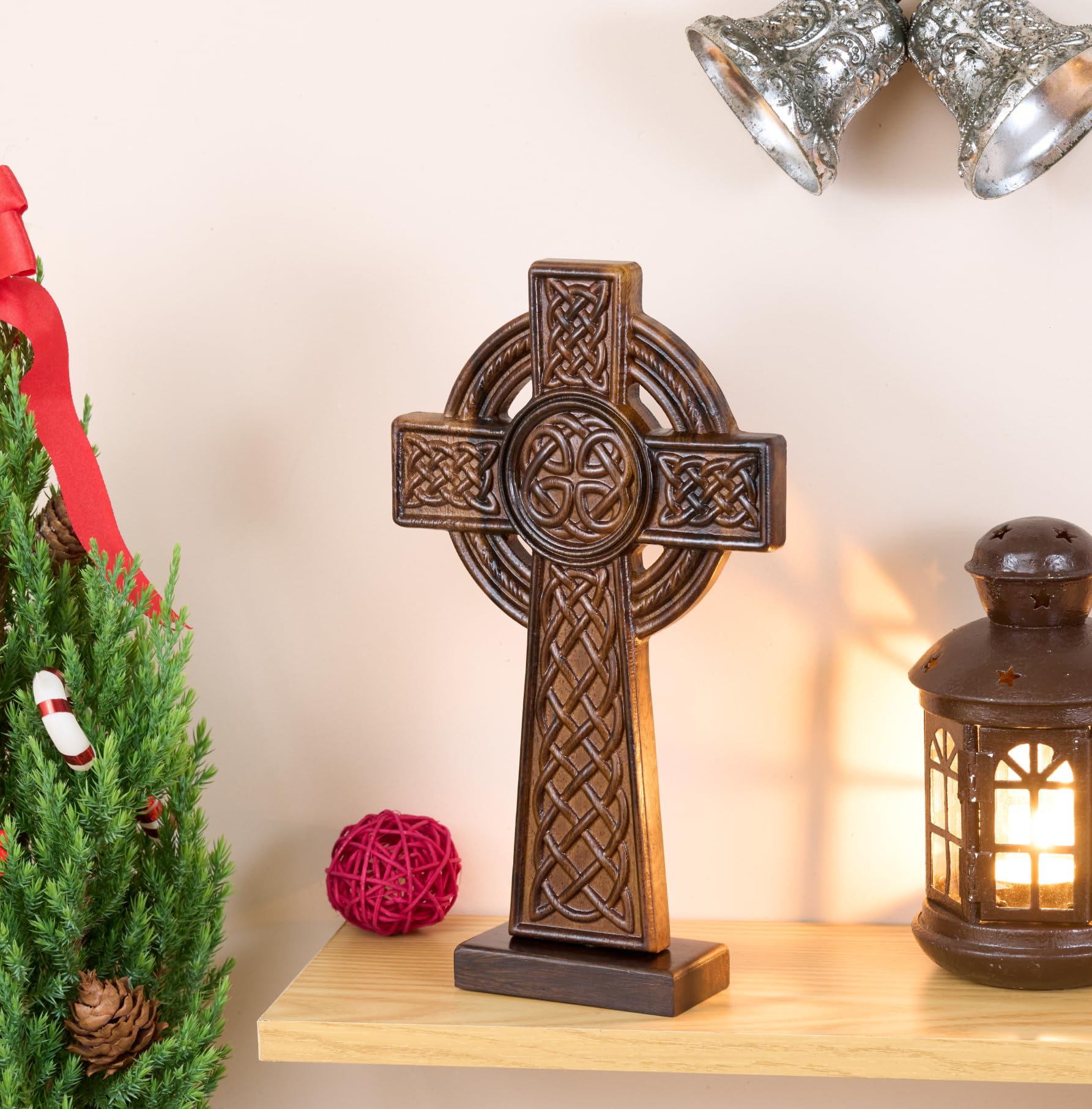 DAICAT - Hand-carved Wooden Celtics Wall Cross, 10 Inch Celtic Cross for Home Decor, Spiritual and Religious Wall Art Décor, Unique Gift for Birthday, (No 4)