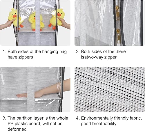 Miniatura 7 de Organizador transparente de almacenamiento para bolsos colgantes con cremalleras, bolso de fácil acceso, juguetes, hilo, soporte de almacenamiento