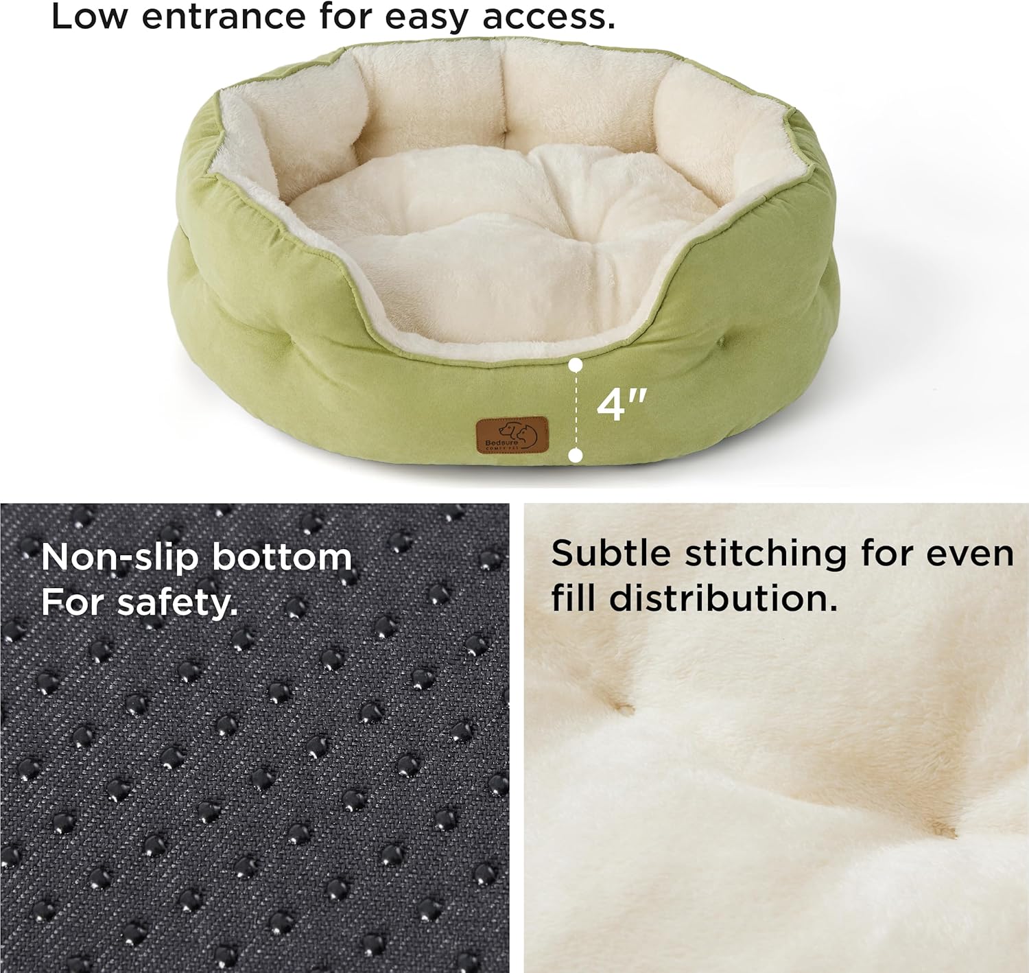 Bedsure Dog Beds for Small Dogs - Round Cat Beds for Indoor Cats, Washable Pet Bed for Puppy and Kitten with Slip-Resistant Bottom, 25 Inches, Green