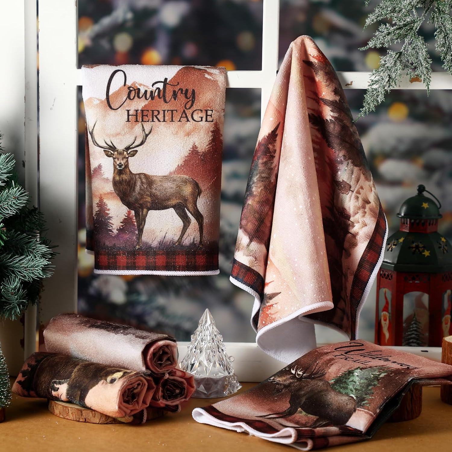 Mixweer 6 Pcs Wildlife Kitchen Towels 16 x 24 Inch Rustic Forest Animals Hand Towels Moose Dish Cloths Bear Deer Cabin Tea Absorbent Dishcloth for Kitchen Bathroom Woodland Wild Life Decor - Image 6