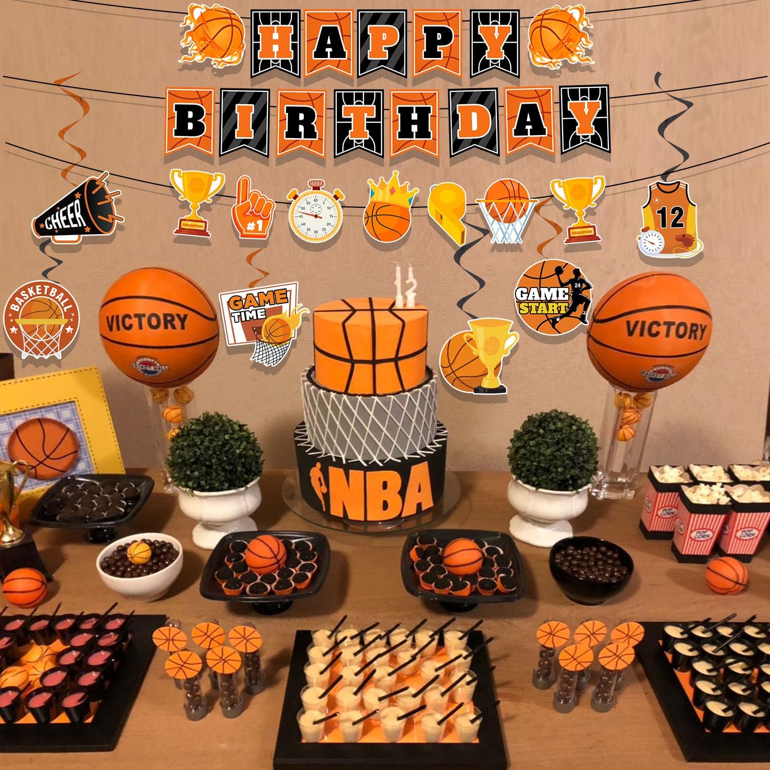 Basketball Birthday Party Decorations, 8pcs Basketball Birthday Banner Hanging Swirls, Basketball Party Decorations Hanging Swirls Basketball Paper Garland for Basketball Party Supplies