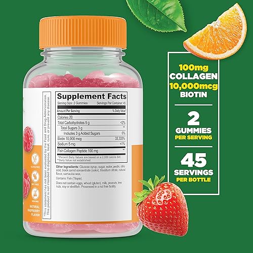 Miniatura 2 de Lifeable Paquete de gomitas de colágeno y biotina + hoja de moringa, gran sabor, suplemento vitamínico, sin gluten, sin OMG, gomita masticable