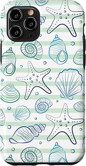 Amazon Iphone 11 Pro かわいい貝殻 イラスト 夏 海 ビーチ 海岸 ブルー スマホケース 家電 カメラ オンライン通販
